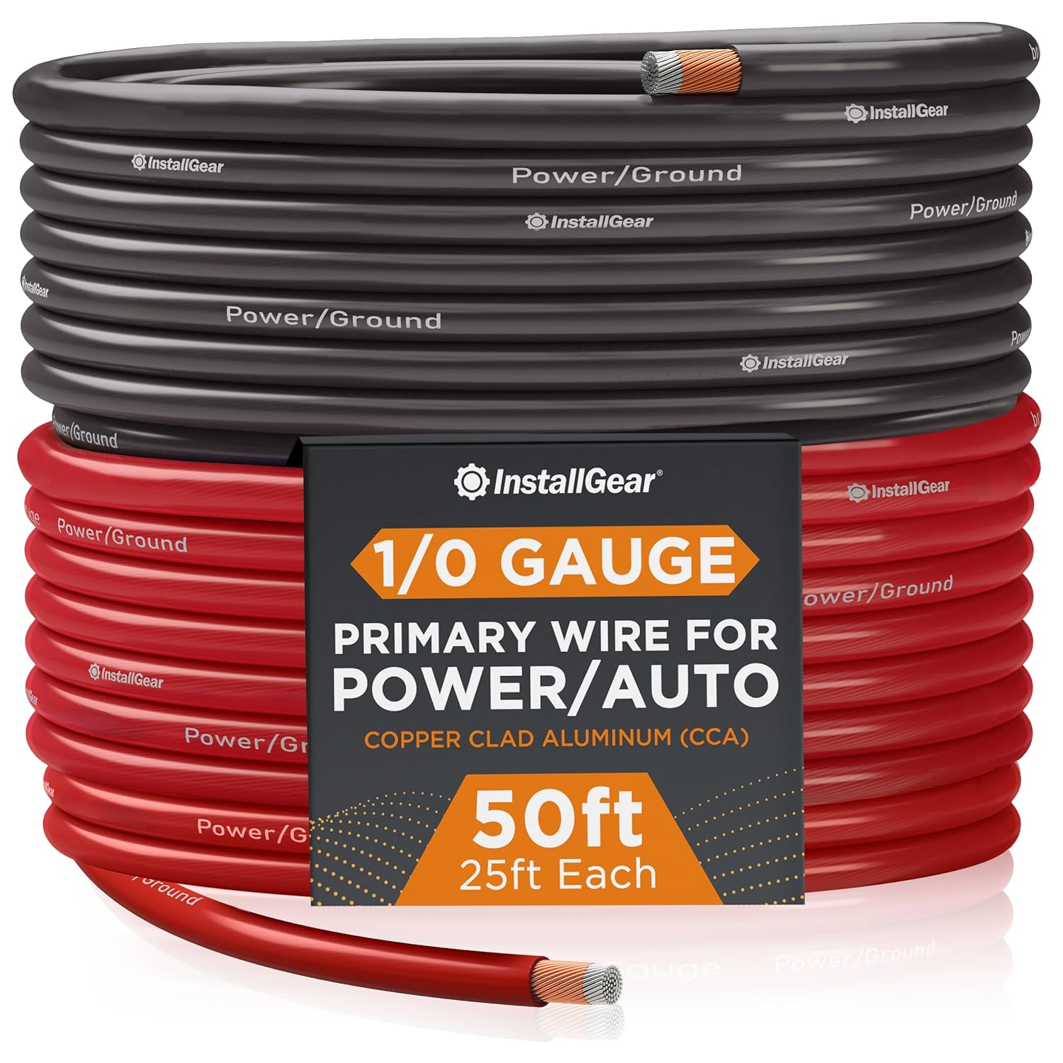 InstallGear 1/0 Gauge Wire (50ft) Copper Clad Aluminum CCA - Battery Cable, Car...