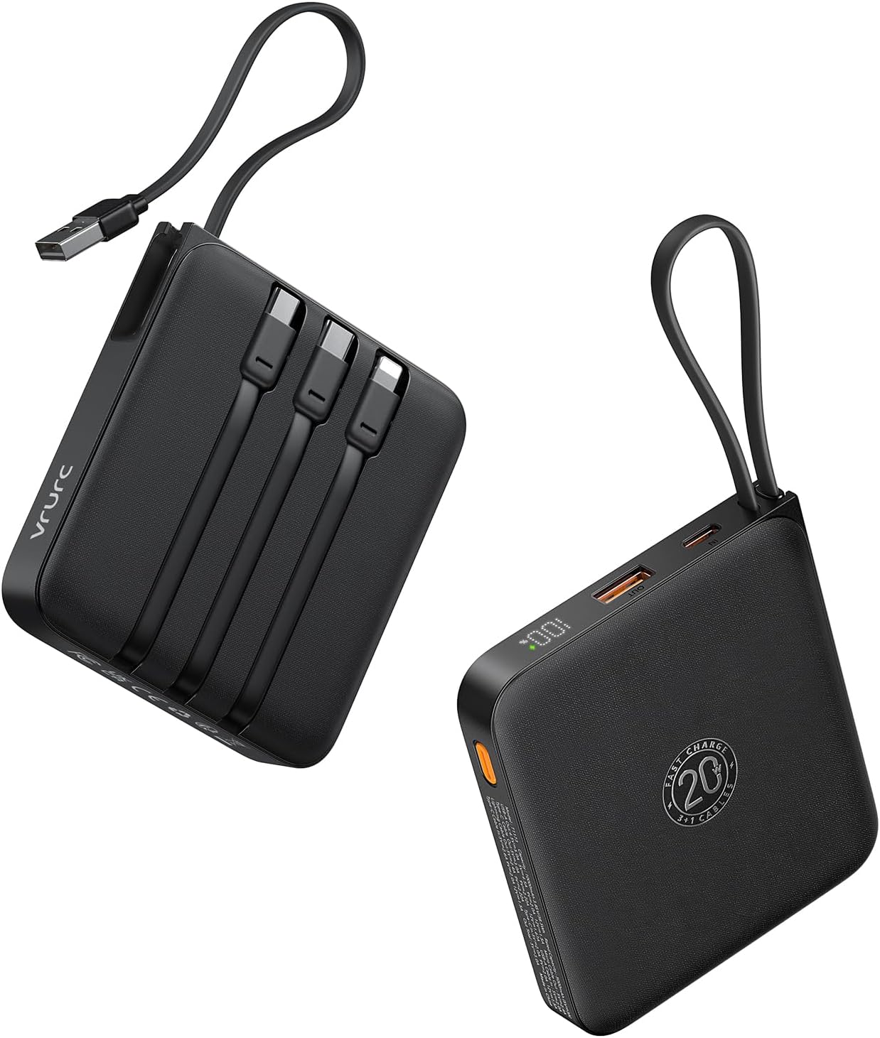 VRURC 20000mAh Portable Charger with Built-in Cables, 22.5W Fast Charging Power...