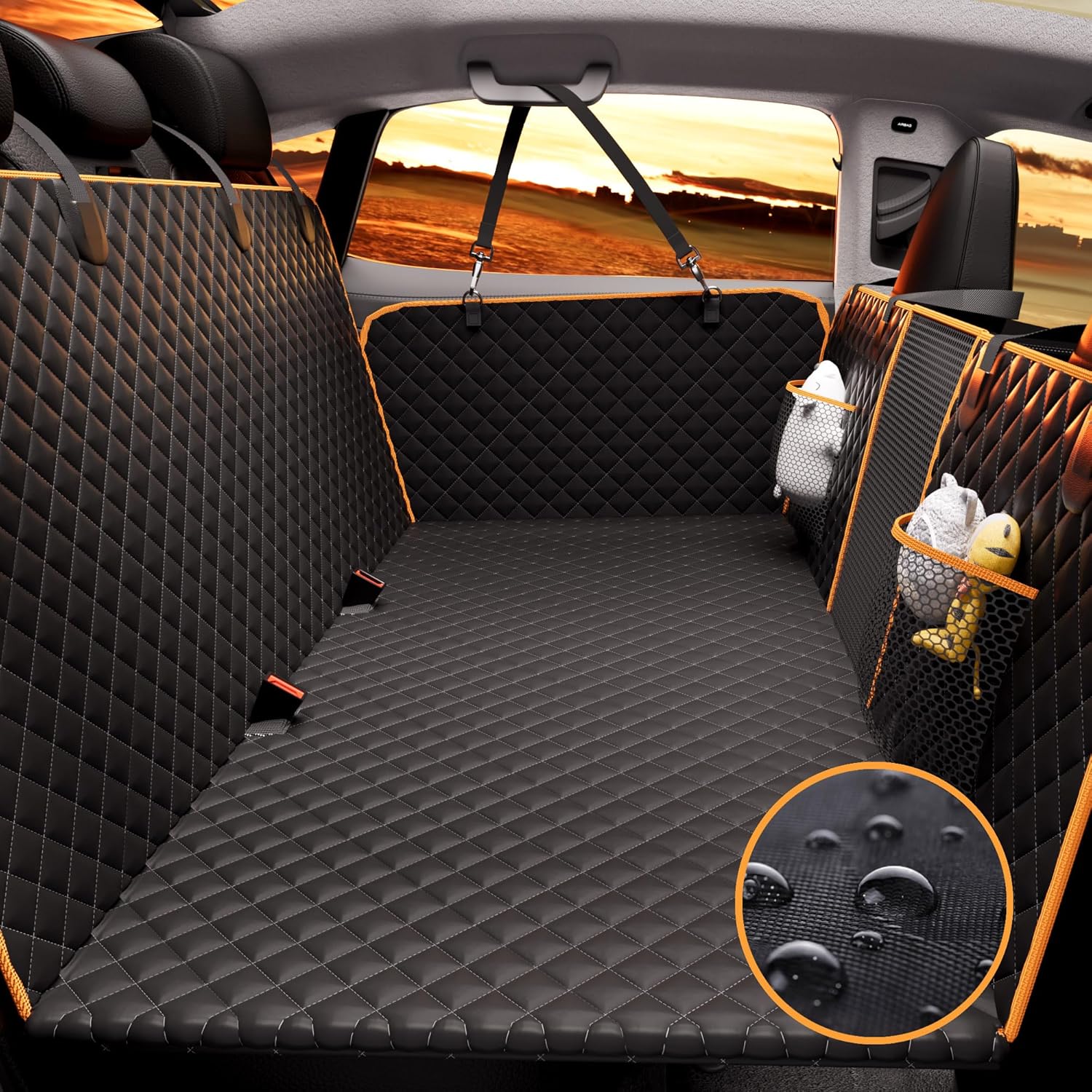 Back Seat Extender for Dogs,Hard Bottom Holds 420LBS,Waterproof Dog Hammock for...
