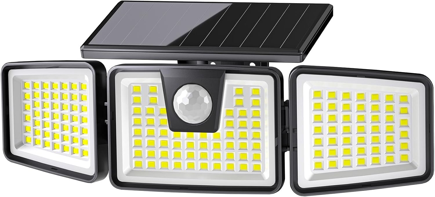 156LED Solar Lights Outdoor, Solar Security Lights Outdoor Motion Sensor 270° Wi...