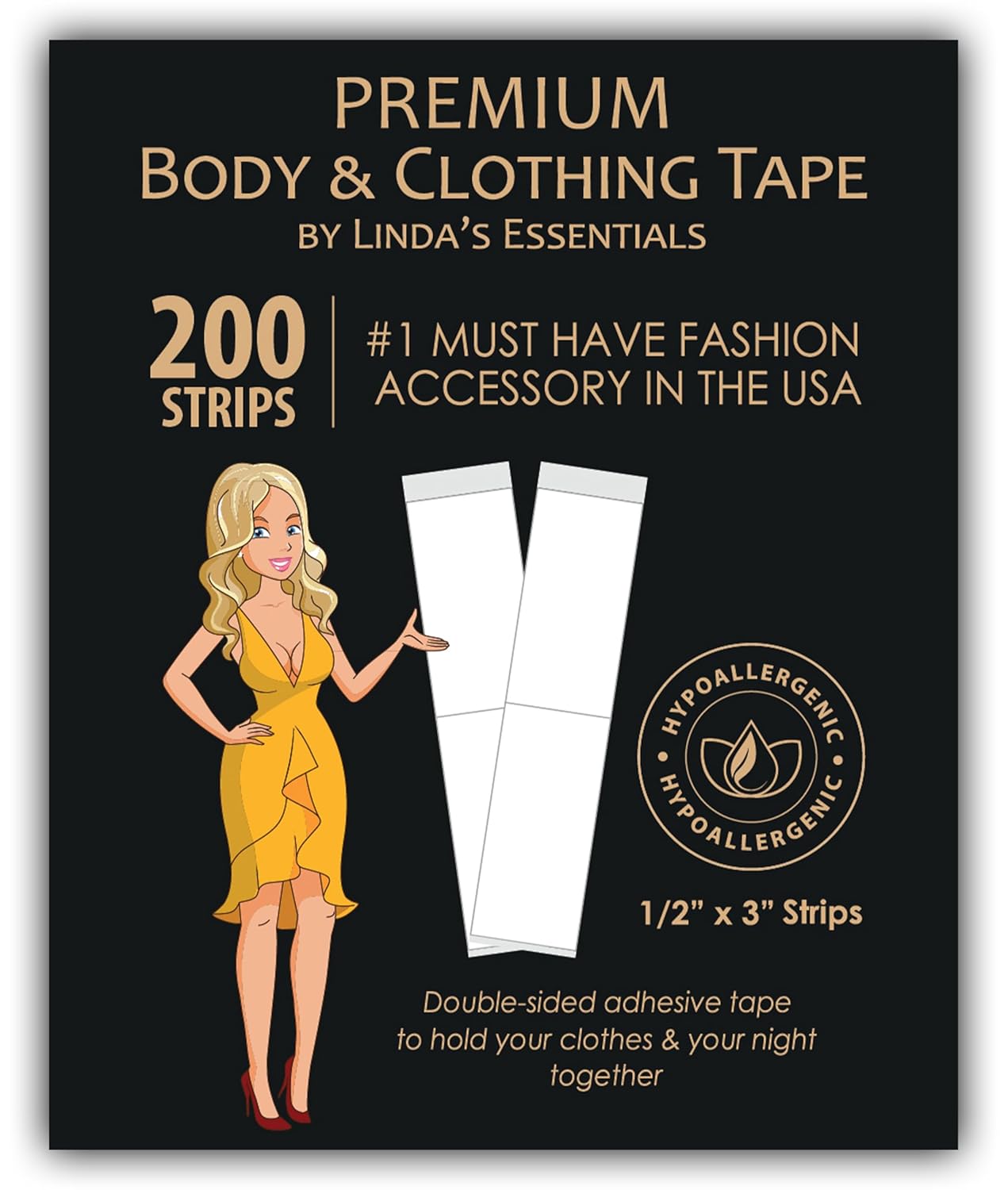 Linda's Essentials Double Sided Body Tape and Fashion Tape (200 Pack), Fabric Ta...