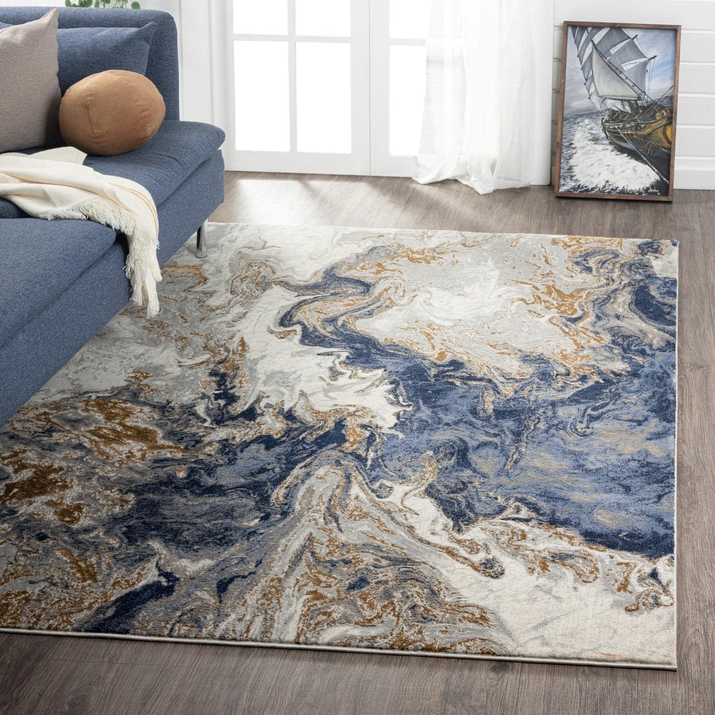 LUXE WEAVERS Marble Swirl Abstract Area Rug, Blue 8x10 8' x 10' Blue