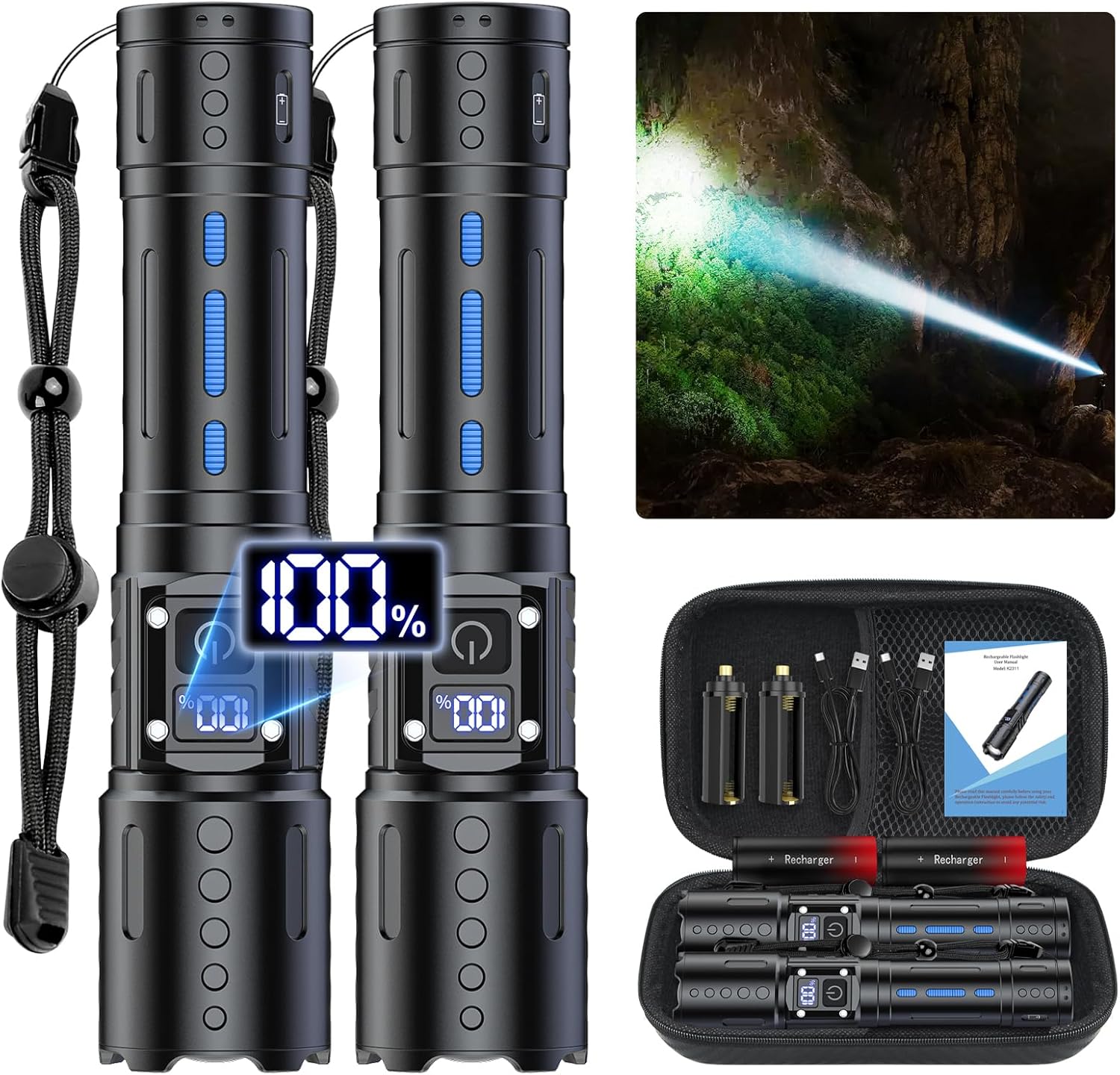 Flashlights High Lumens Rechargeable - 20,000 Lumens Super Bright Tactical LED F...