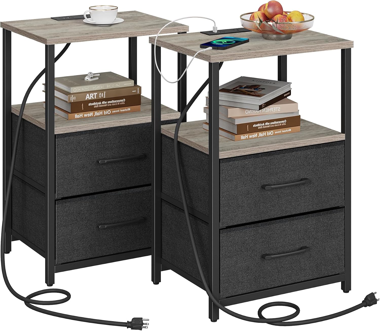 TUTOTAK End Table with Charging Station, Side Table with 2 USB Ports and Outlets...