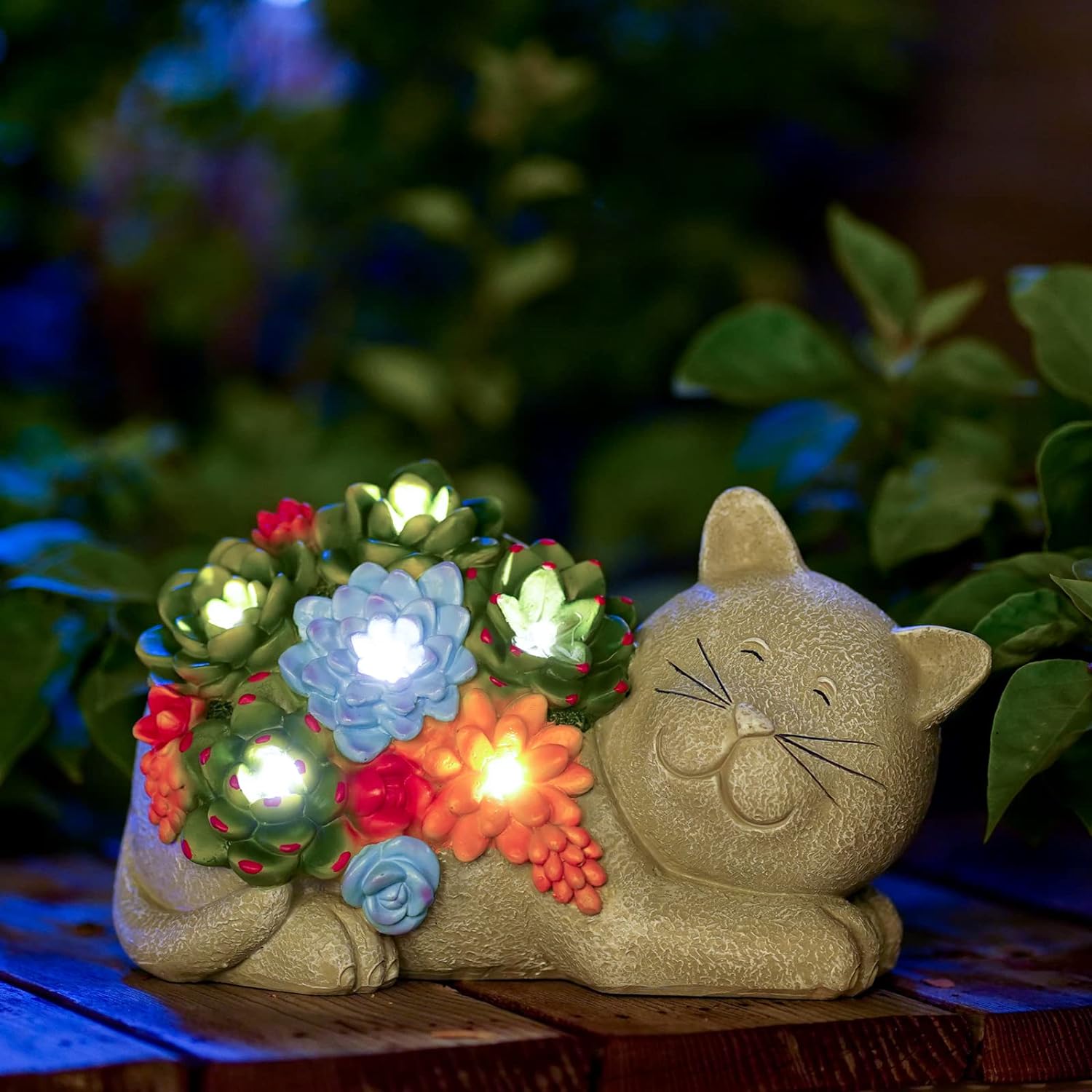 Goodeco Cat Statue Solar Garden Ornaments Outdoor Decor Waterproof Resin Cat Fig...