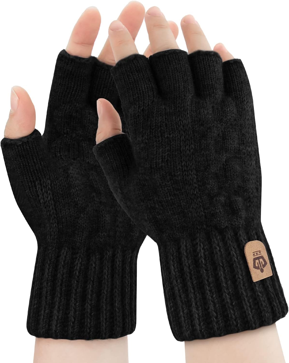 ARFNKIM Half Finger Gloves Winter Thickened Thermal Knitted Working Running Biki...