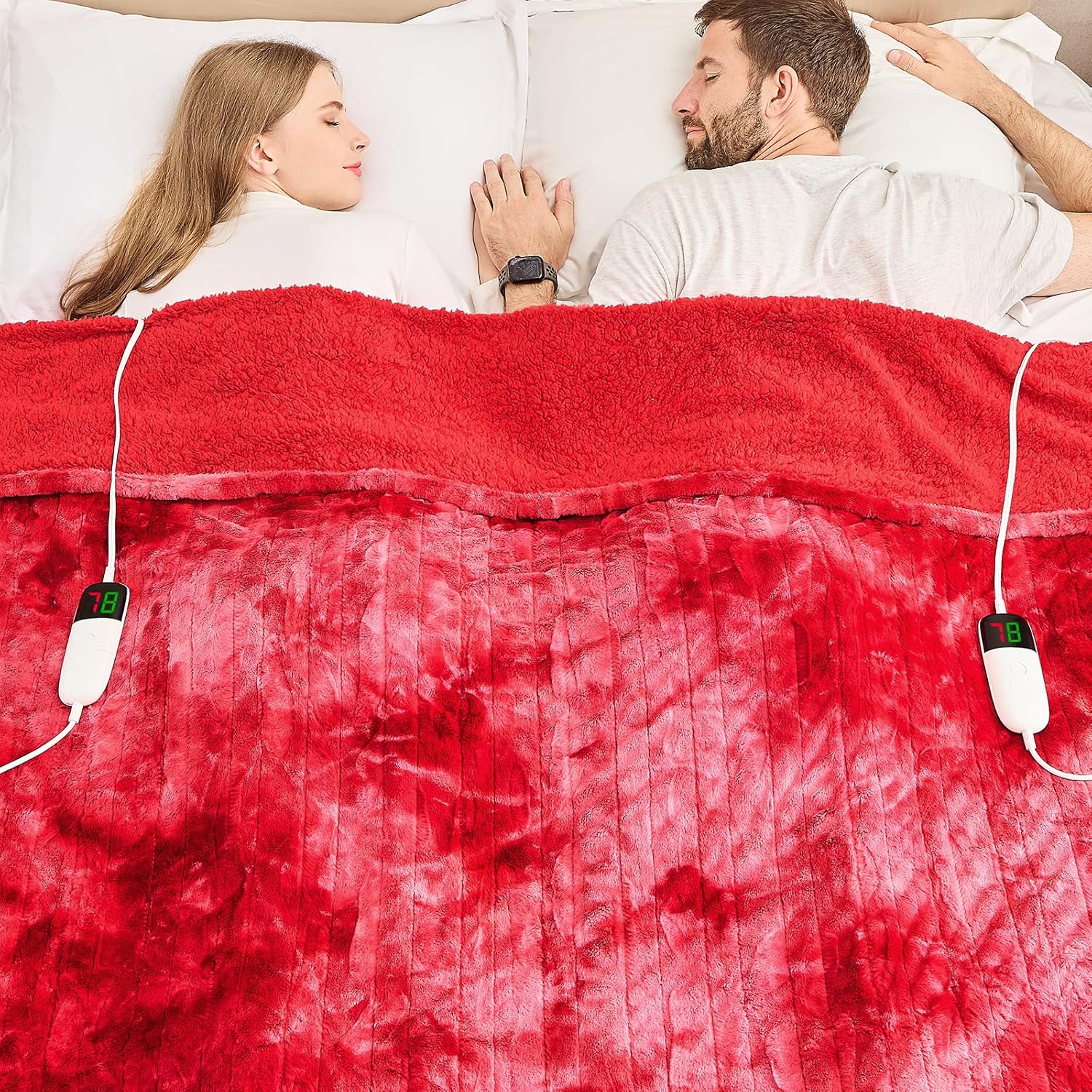 OCTROT Heated Electric Blanket Queen Size - Fleece Sherpa Heating Blanket for Be...