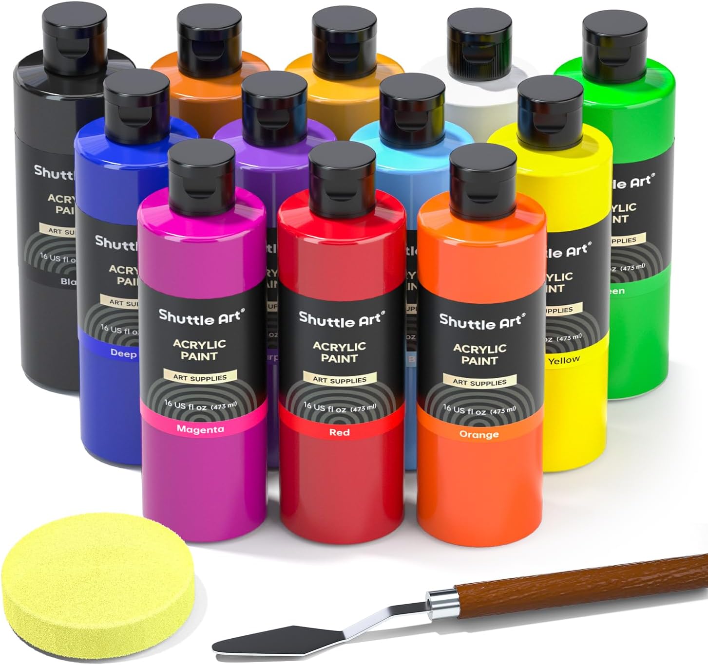 Shuttle Art Acrylic Paint, 12 Colors Acrylic Paint Large Bottle Set, 473ml/16oz...