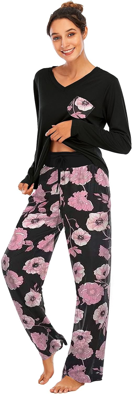 Famulily Women Comfy Pajamas, Ladies Pyjamas Set Floral Printing Long Sleeve Lou...