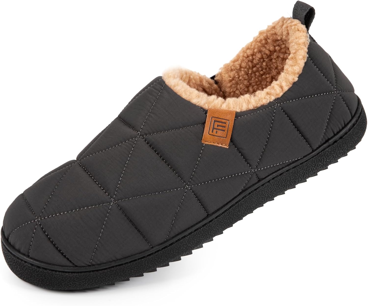 FamilyFairy Men's Warm Quilted Memory Foam Slippers Non-Slip House Shoes with El...