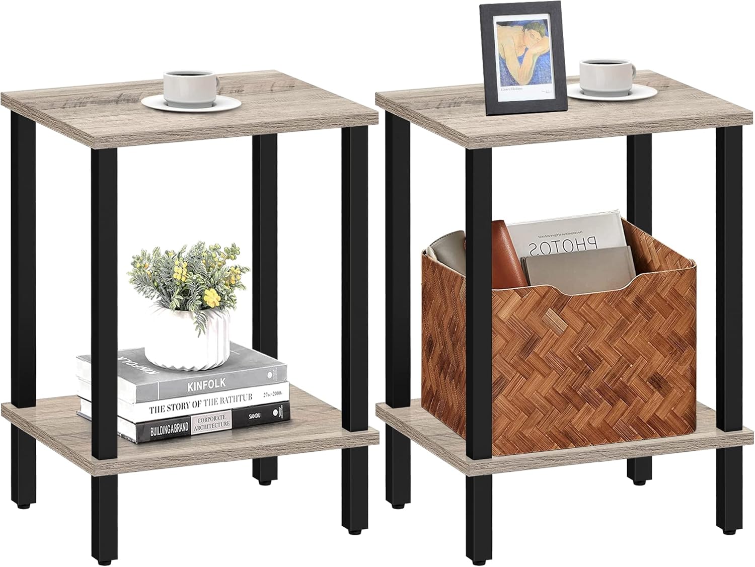 TUTOTAK End Table, Set of 2, Side Table, Nightstand, 2-Tier Storage Shelf, Sofa...