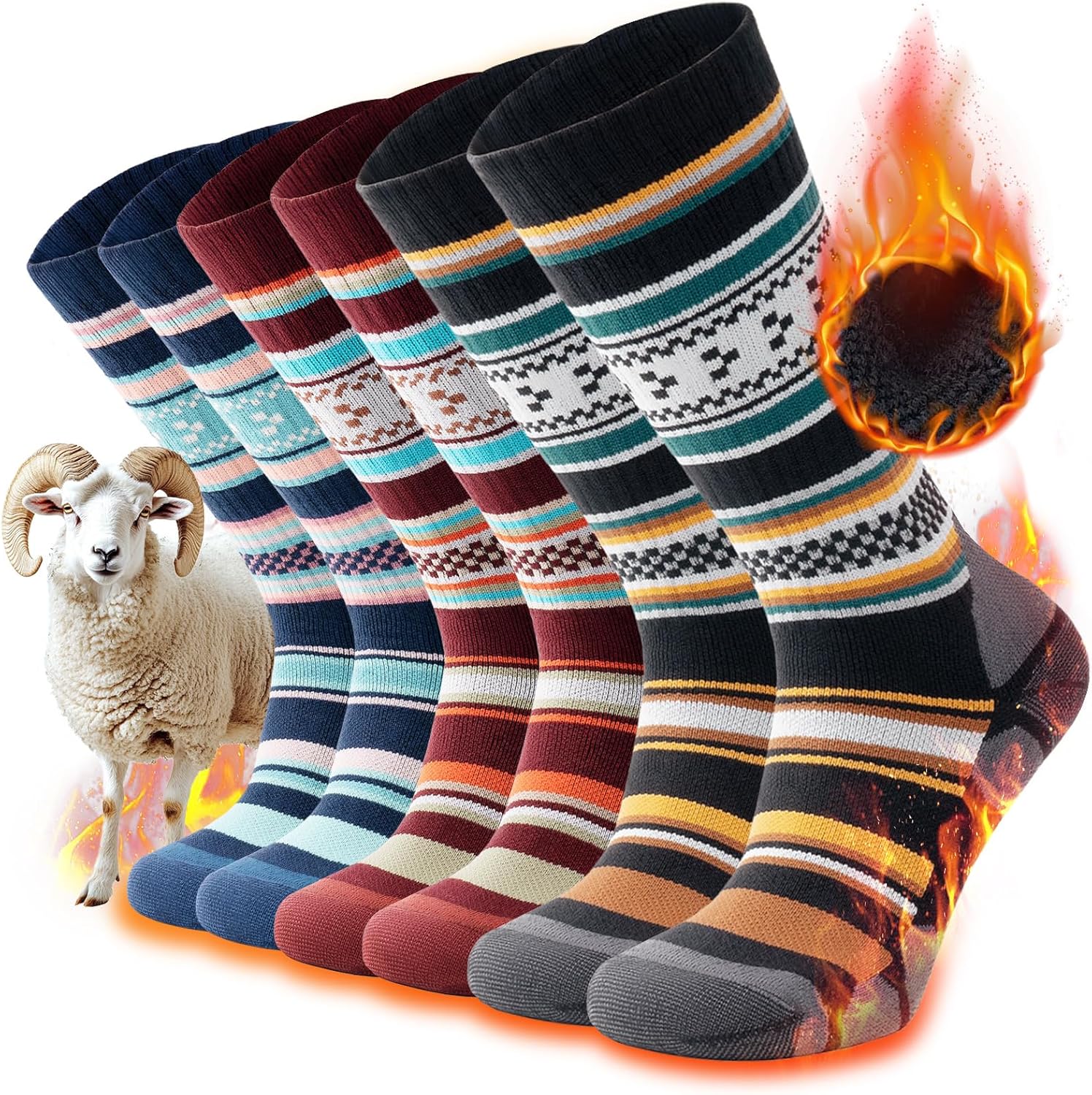 TANSTC Thermal Socks for Men Women Merino Wool Socks Warm Thick Socks Winter Wal...