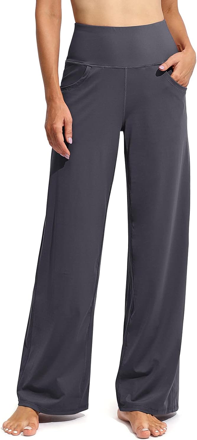 Promover Women's Activewear Trousers Yoga Trousers with Pockets Straight Wide Le...