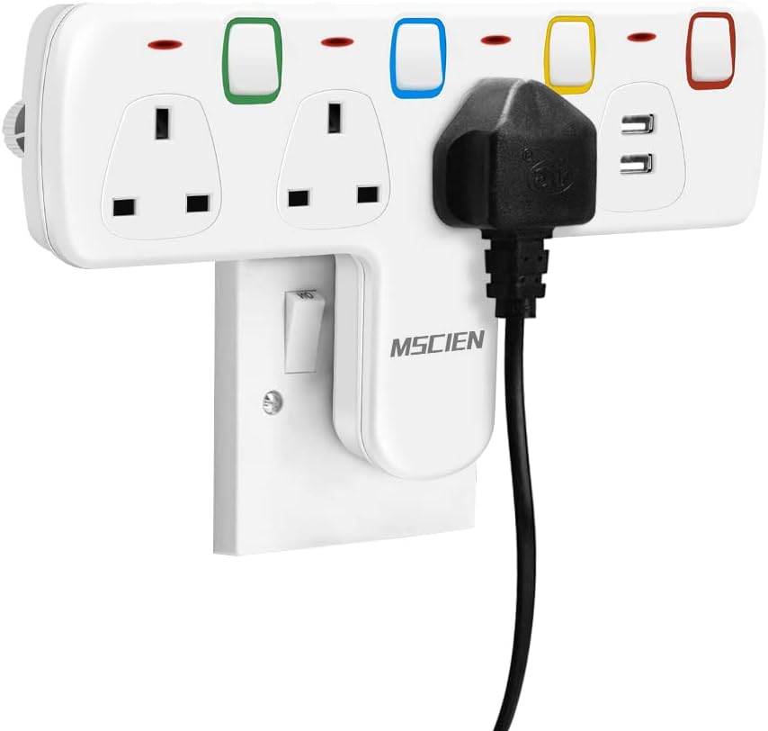 Mscien Plug Extension with USB,Wall Socket 3 Way Plug Adaptor with Individual Sw...