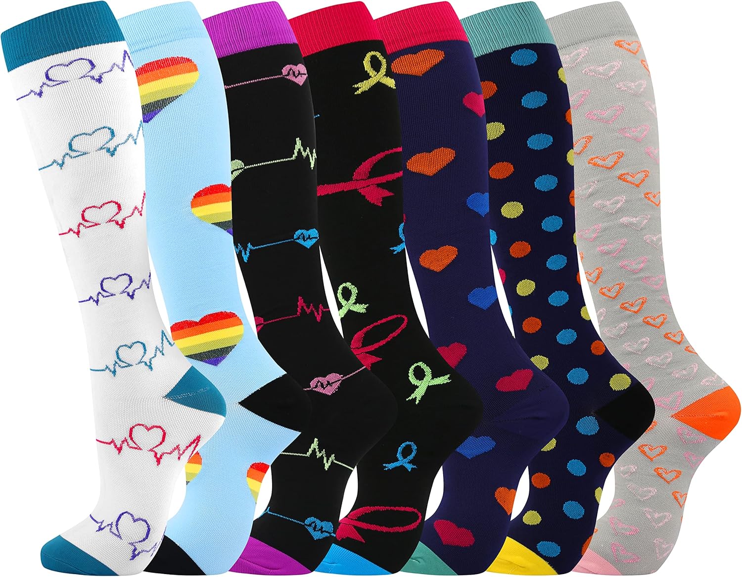 Odtmger 7 Pair Compression Socks for Women & Men 15-20 mmHg is Best Support for...