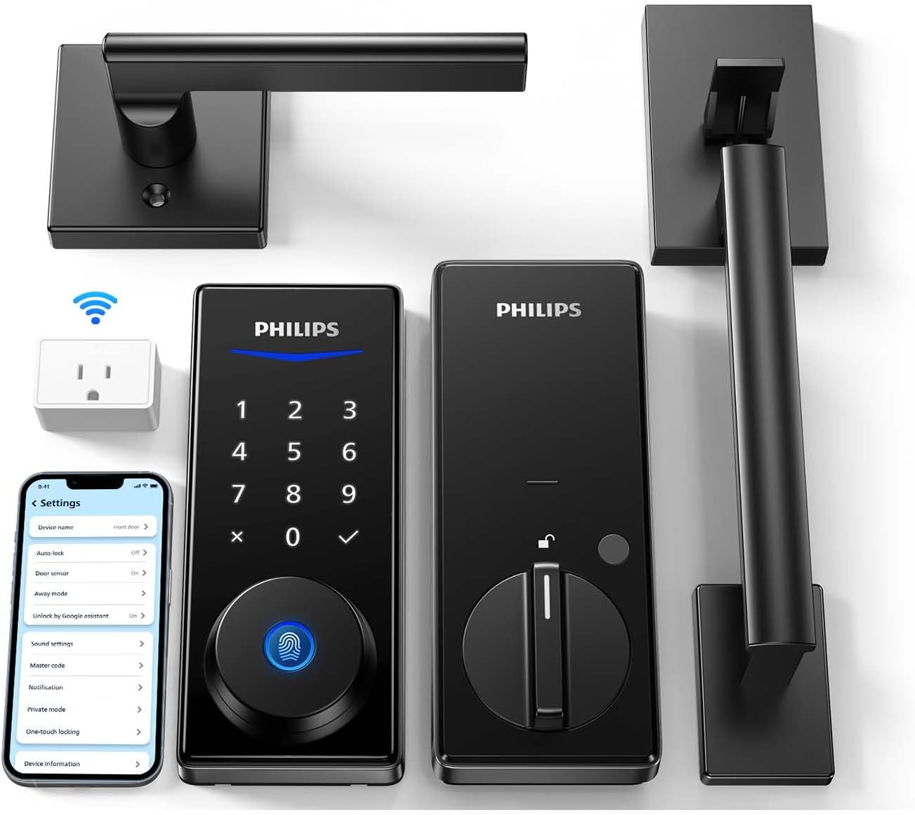 Philips Wi-Fi Smart Lock with Handle, Keypad Door Lock Keyless Entry Door Lock w...