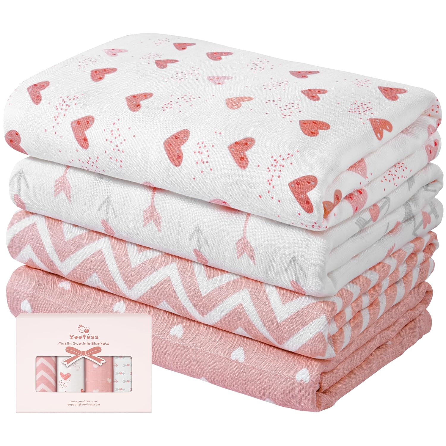 Yoofoss Muslin Swaddle Blankets, 4-Pack Receiving Blankets for Baby Boys and Gir...