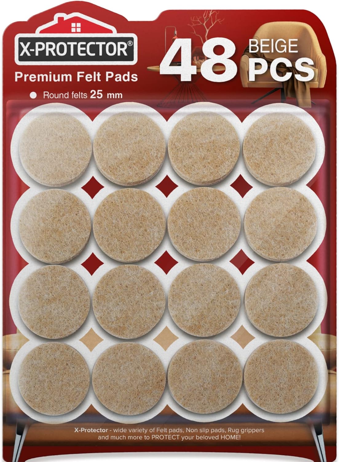 Chair Pads Floor Protectors X-PROTECTOR 48 PCS - Felt Furniture Pads - Premium C...
