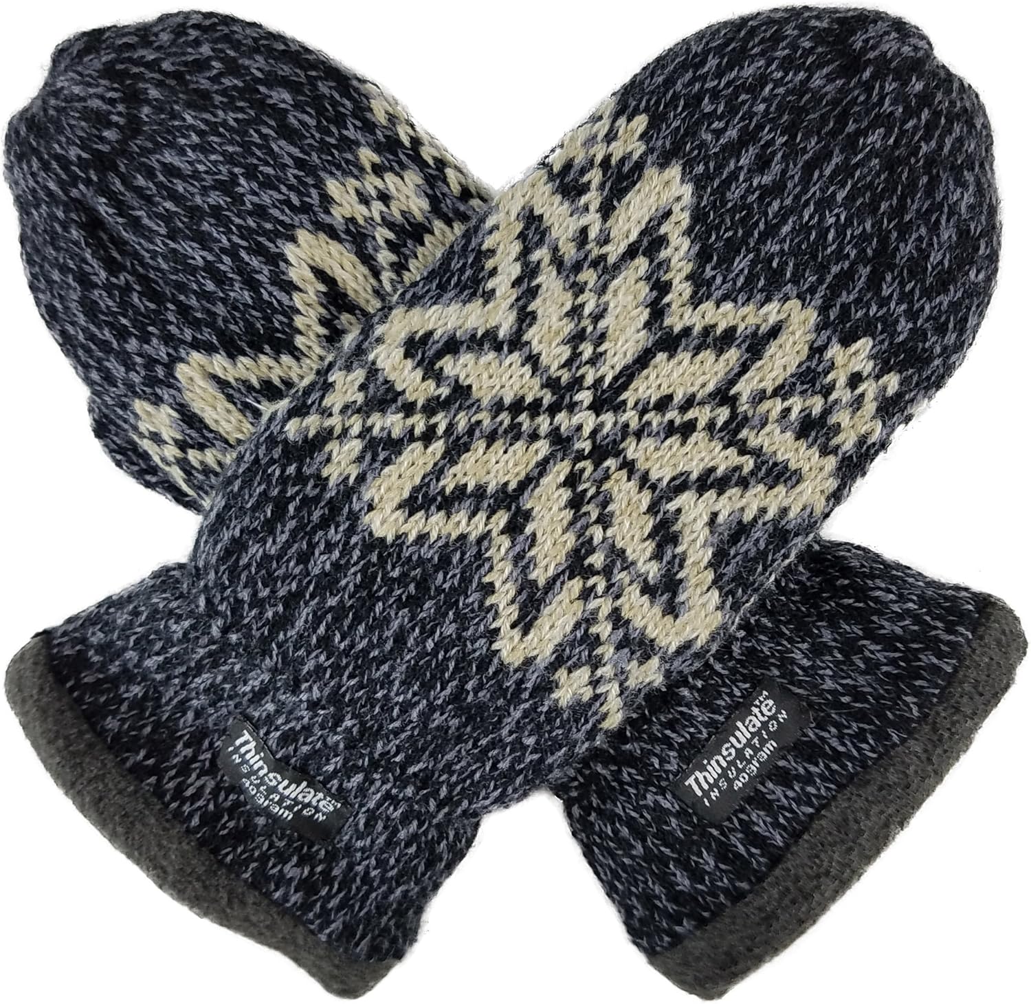 BRUCERIVER Mens Snowflake Knit Mittens with Warm Thinsulate Fleece Lining Dk.gra...