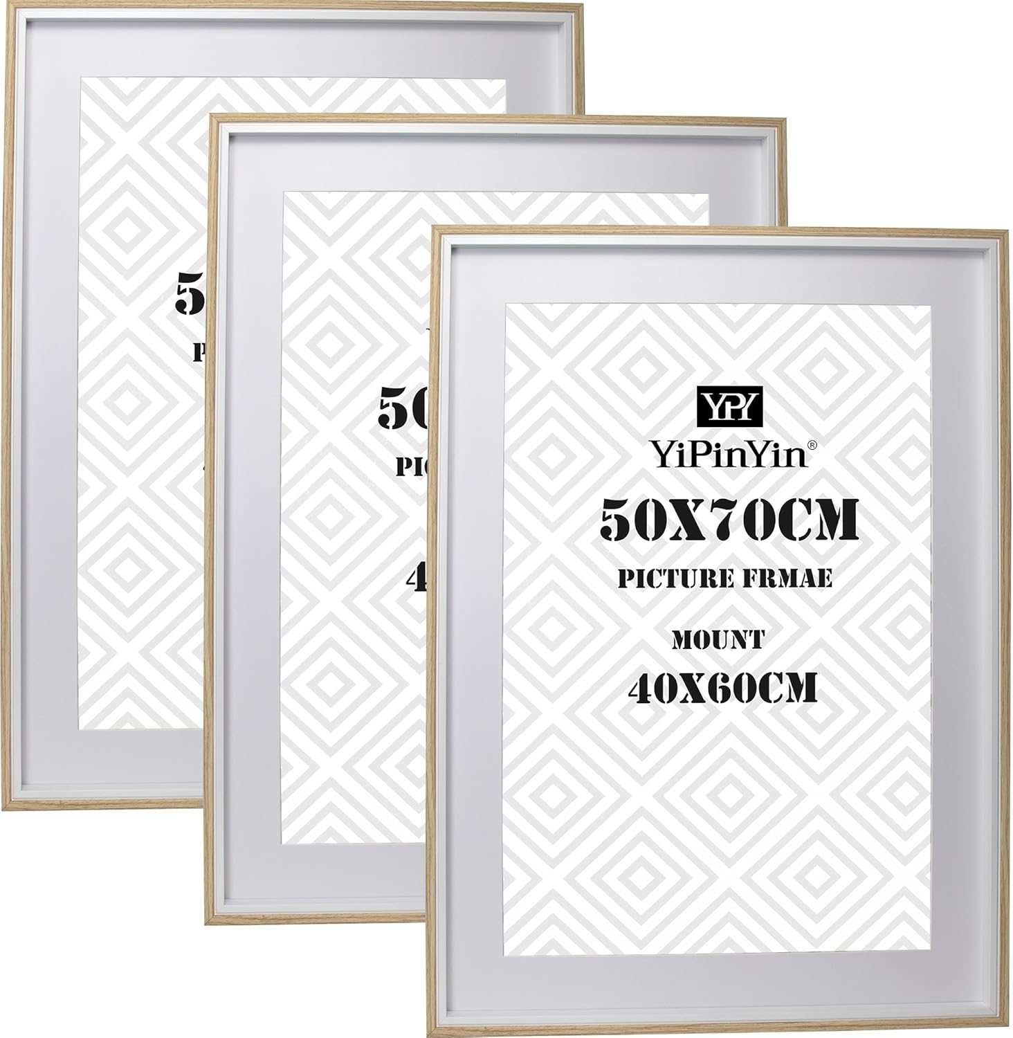 Wooden&White Two Tone 50x70cm Picture Frames Set of 3 with Acid Free Mounts for...