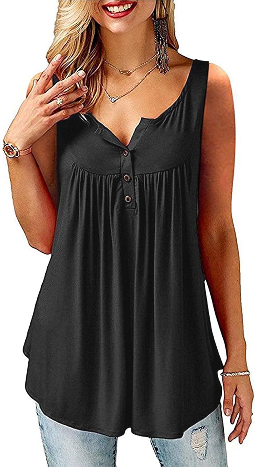 Beluring Women Casual V Neck Pleated Tunic Tops Shirts Blouse 8-10 A- B- Black
