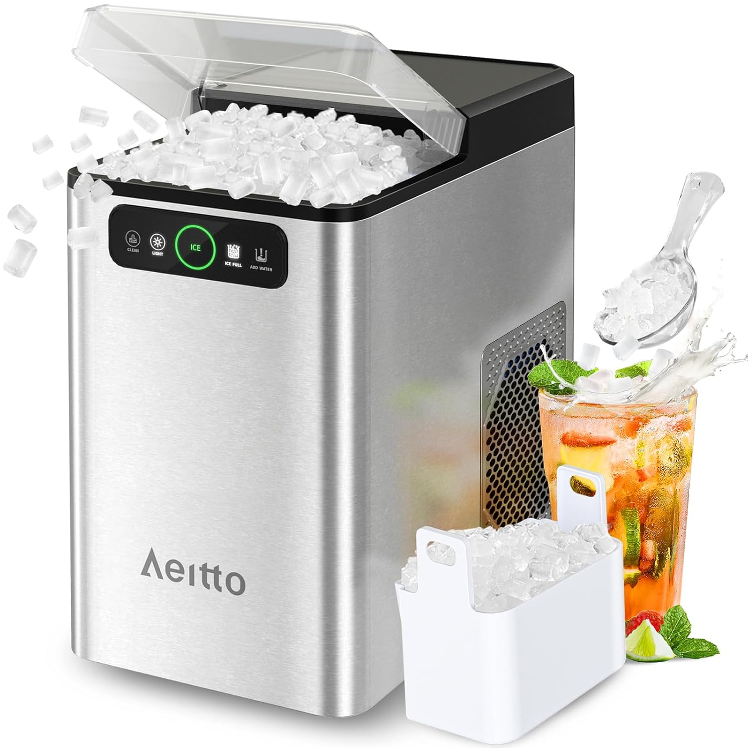 Aeitto Nugget Ice Maker 40Lbs/24H, Countertop Soft Chewable Ice Pebble Ice Machi...