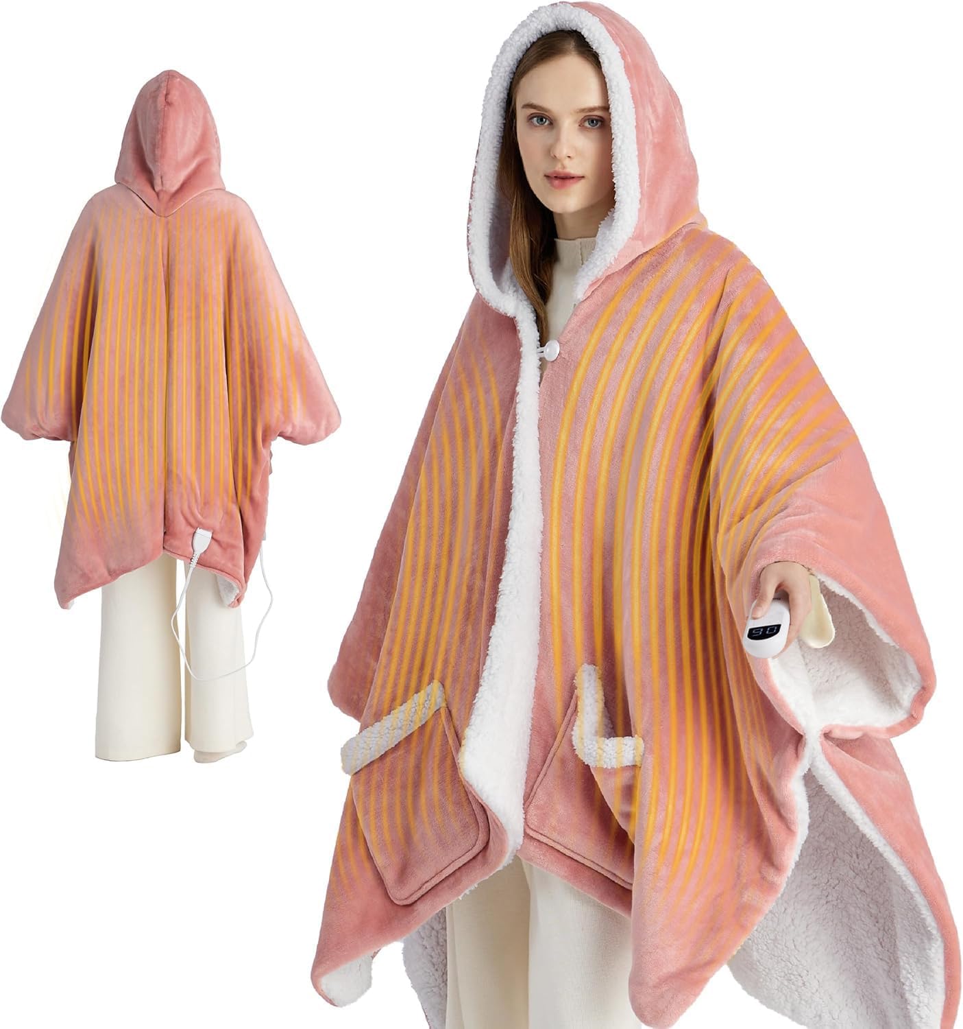 Bedsure Heated Blanket Wearable Shawl - Electric Wrap Poncho Blanket Hoodie for...