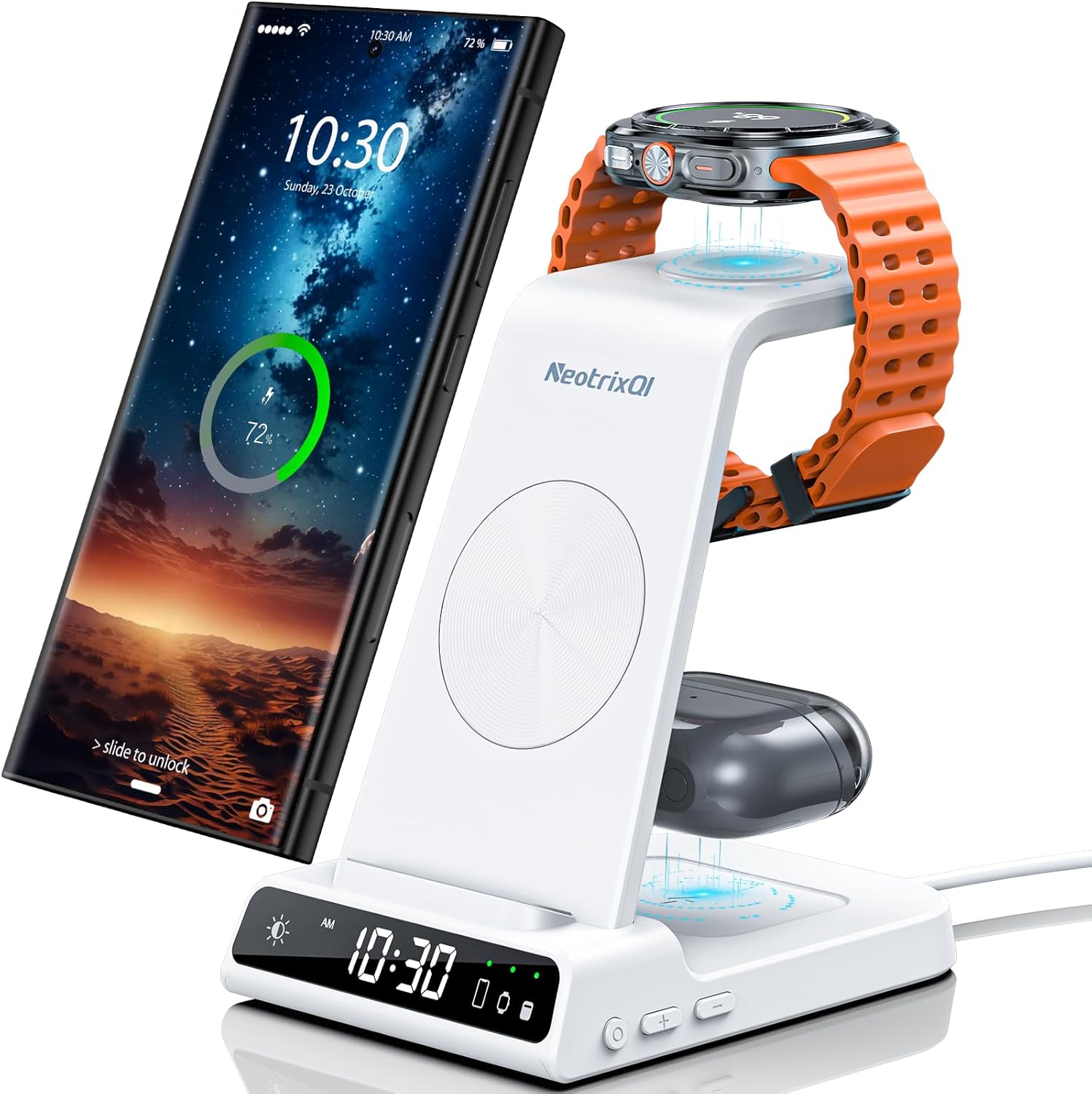 Wireless Charger for Samsung Phone, 3 in 1 Wireless Charging Station with Clock...