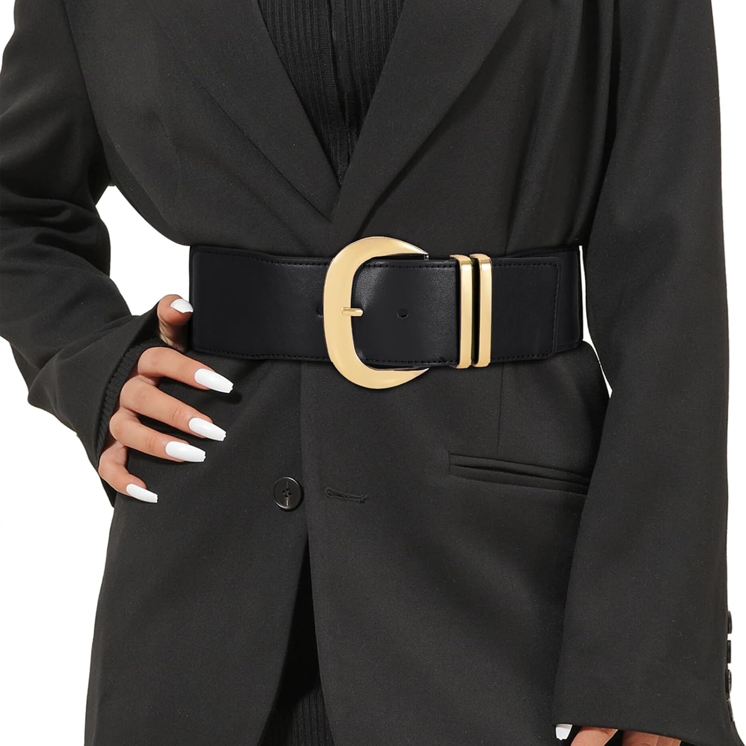 WHIPPY Women Wide Elastic Waist Belt for Dresses Fashion Gold Buckle Stretchy Le...