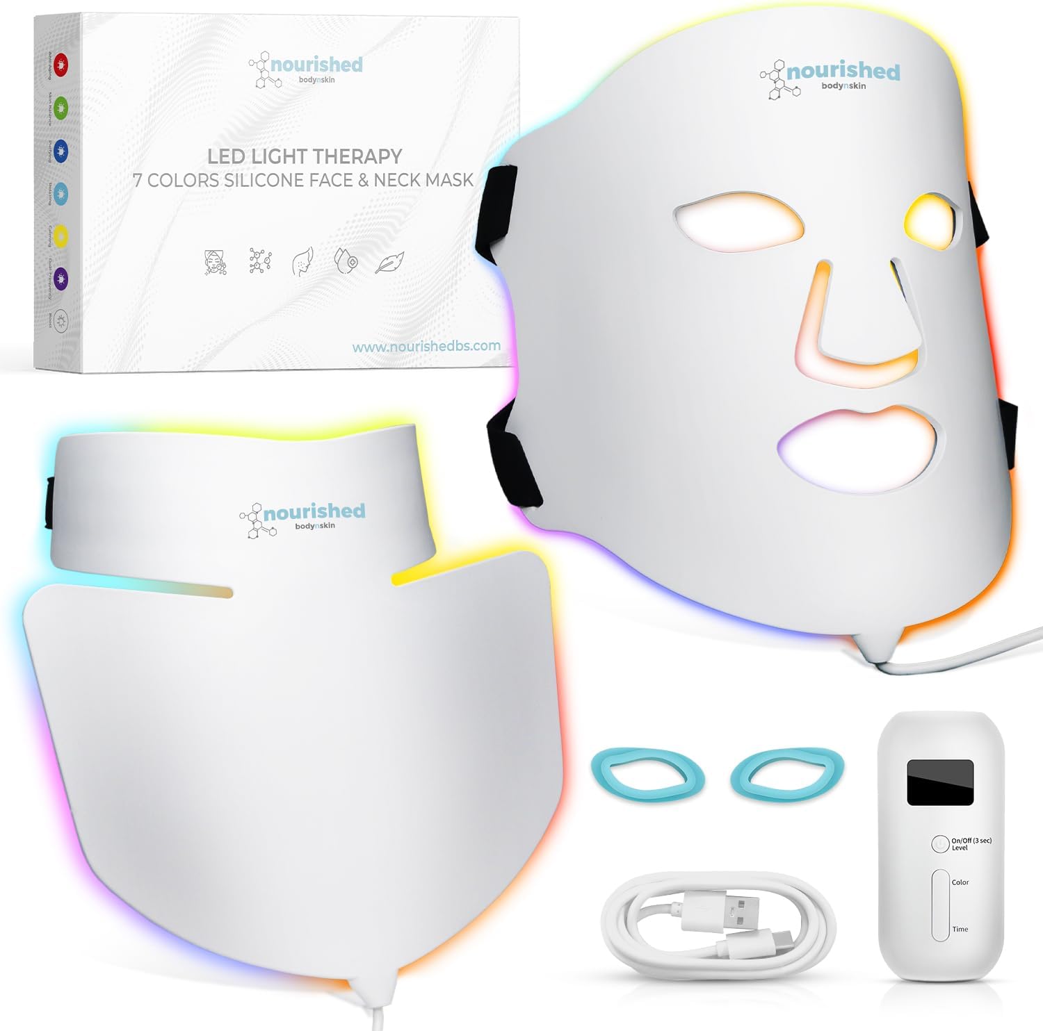 Nourished Bodynskin LED Light Therapy Face & Neck Mask - Facial Skin Care Device...