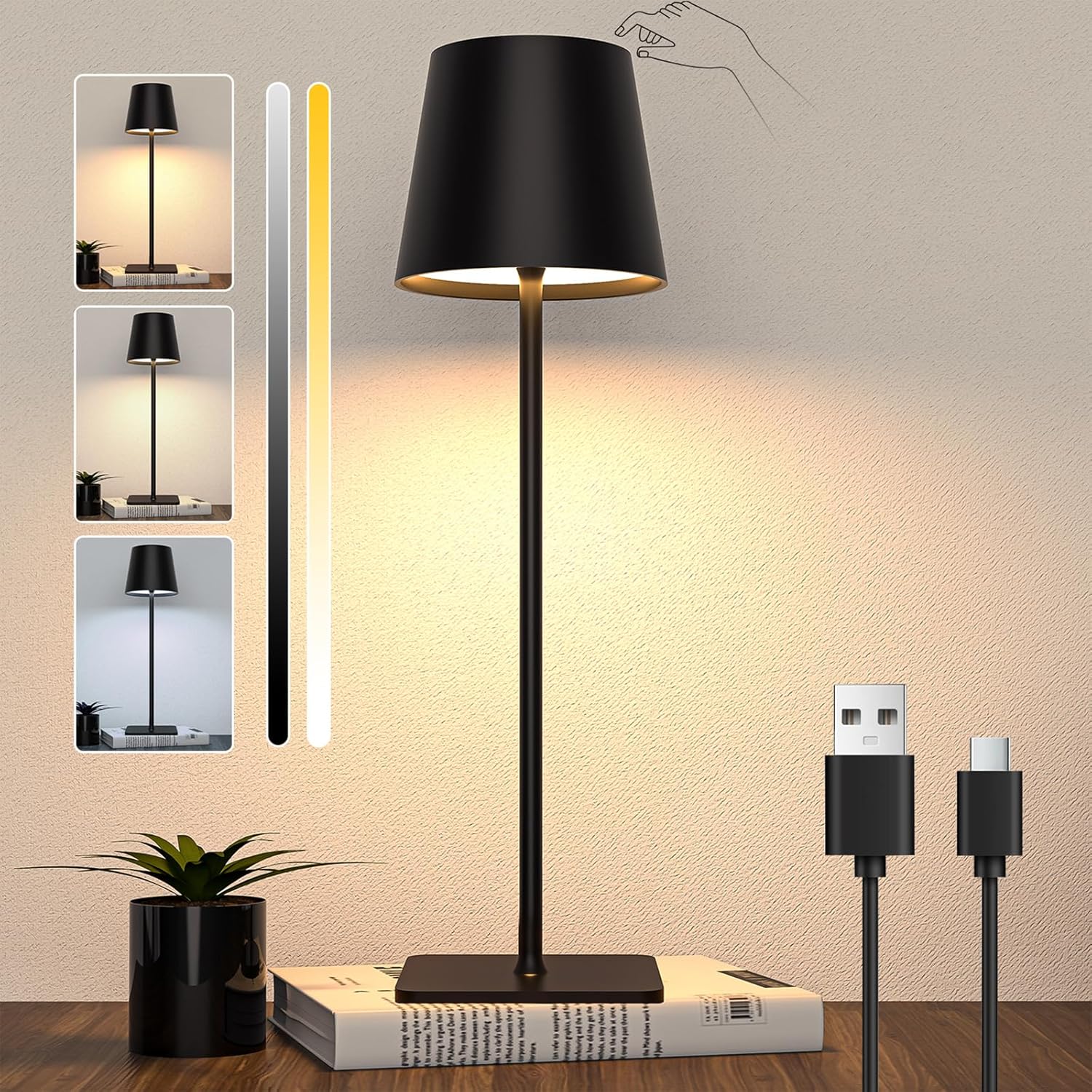 Liyabber Rechargeable Cordless LED Table Lamp Dimmable Desk Lamp, 5600mAh Batter...