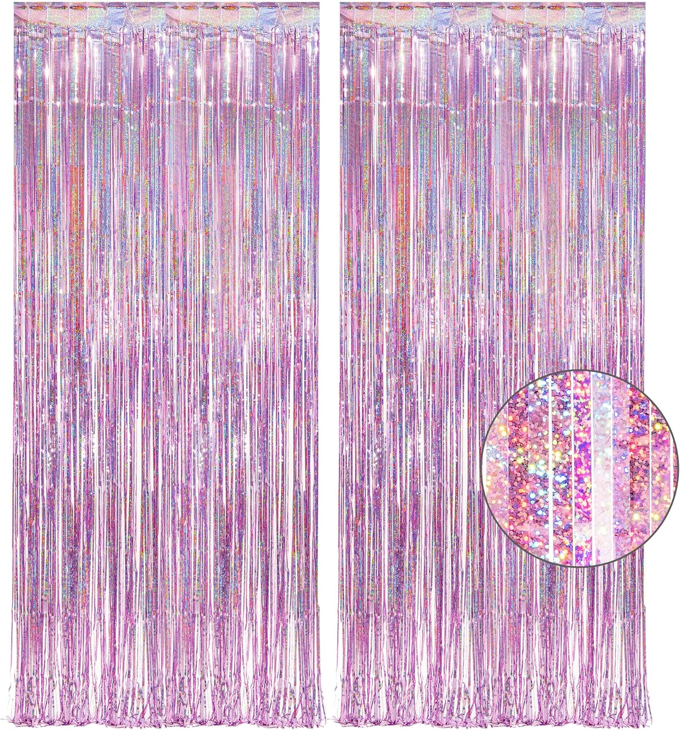 Pink Tinsel Curtain Party Backdrop - GREATRIL Foil Fringe Curtain Lilac Pink Par...