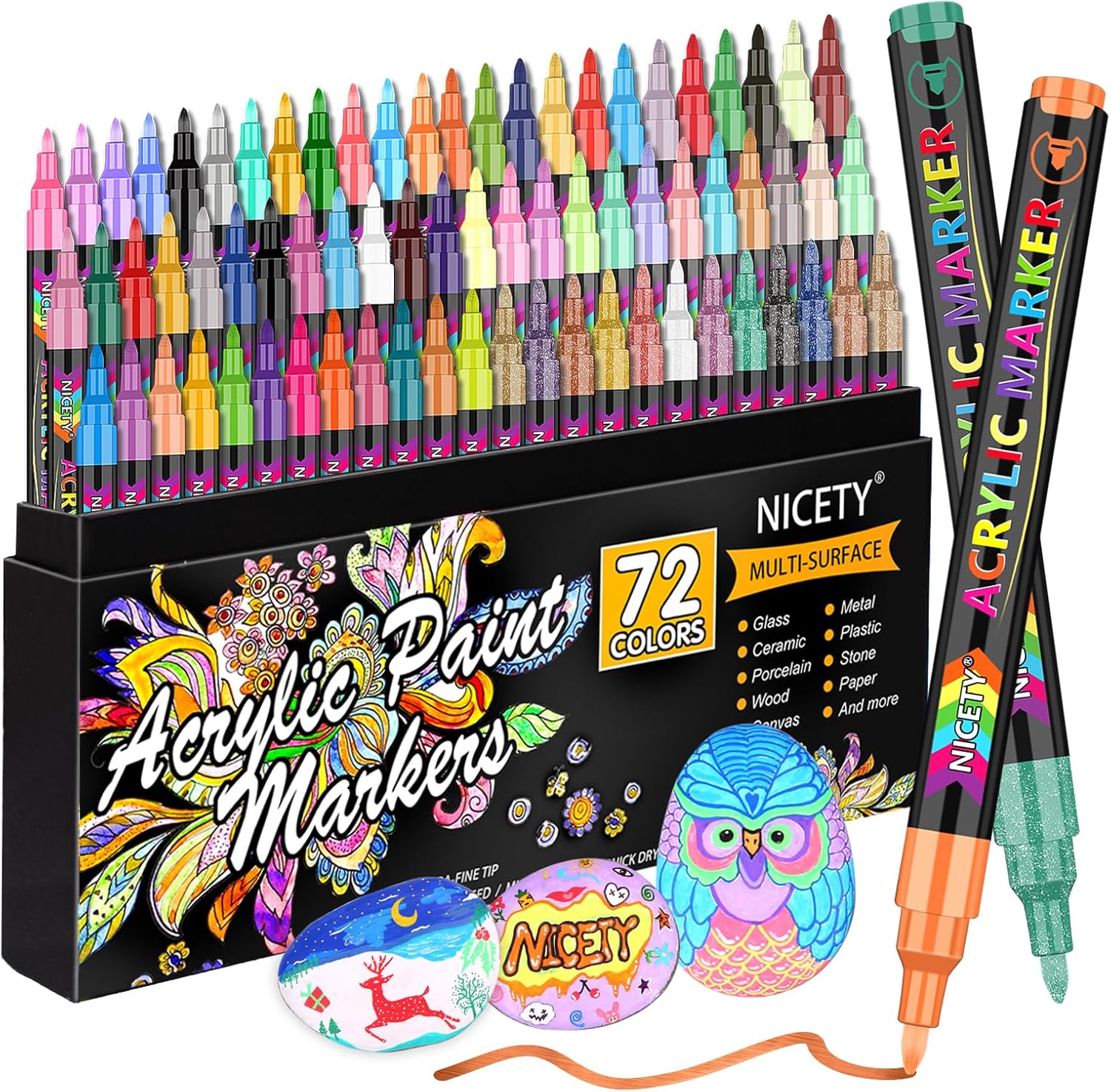 NICETY 72 Colors Acrylic Paint Pens Paint Markers,...