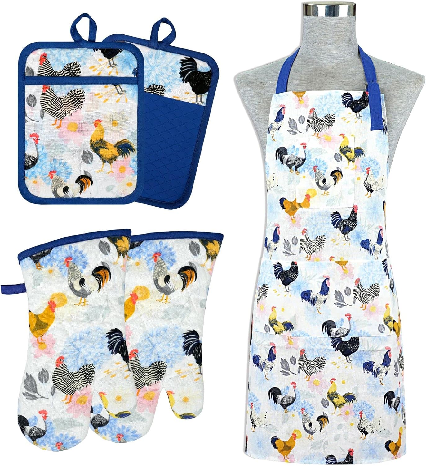 Oven Mitts and Pot Holders with Chef Apron,set of 5 Heat Resistant Kitchen Glove...