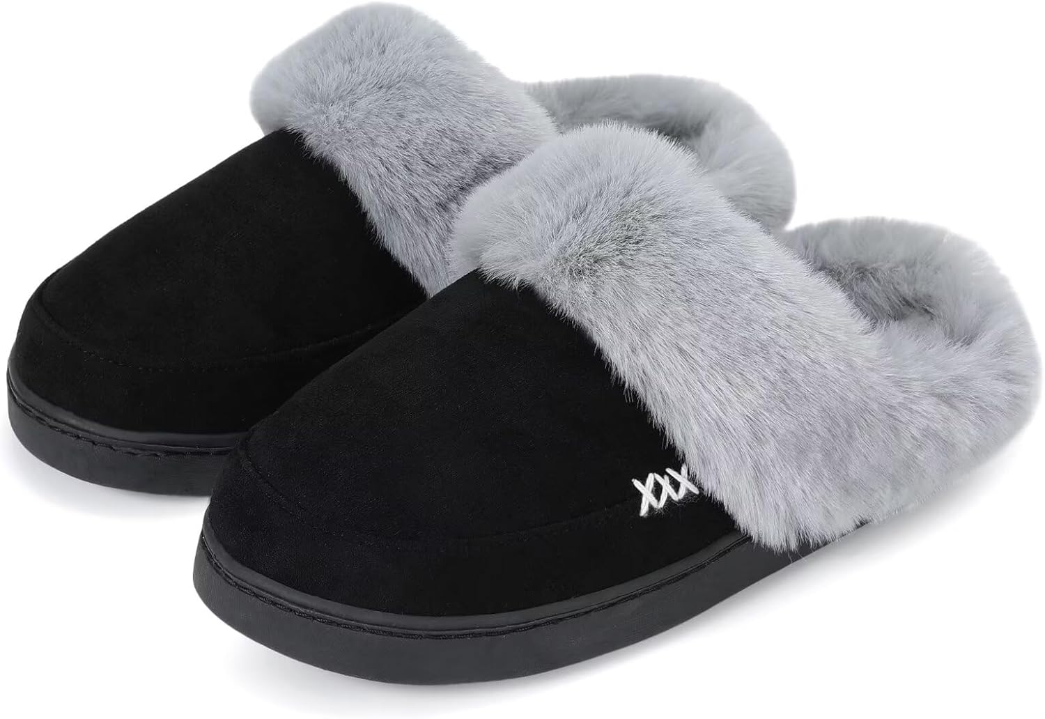 NineCiFun Women's and Men's Suede House Slippers Slip on Fuzzy Slippers with Fau...