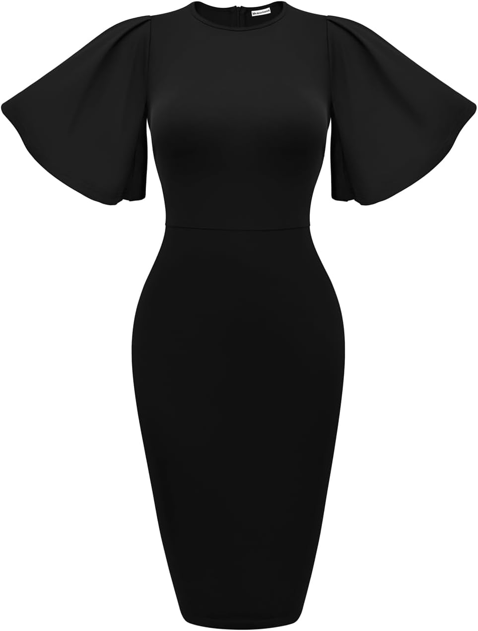 Memoriesea Women's Basic Bodycon Ruffle Flared Short Sleeve Pencil Midi Dress X-...