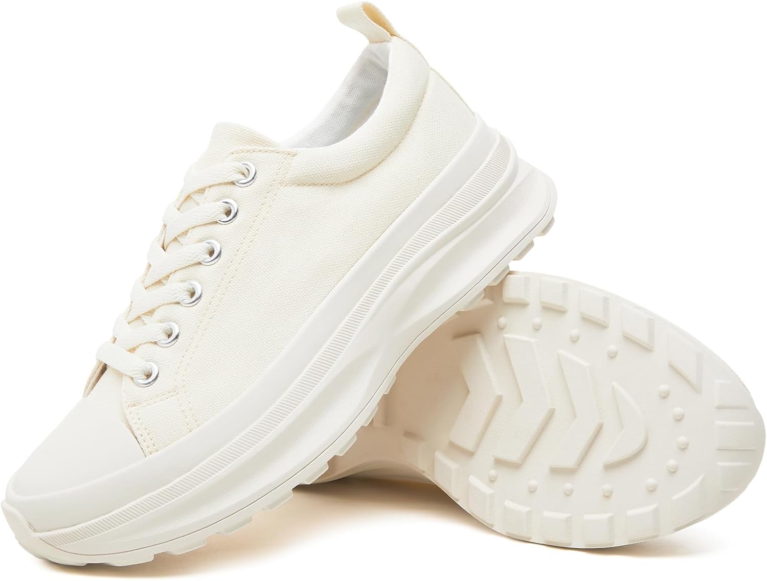Womens Platform Sneakers Low Top White Shoes for Women Lace Up Canvas Shoes Blac...