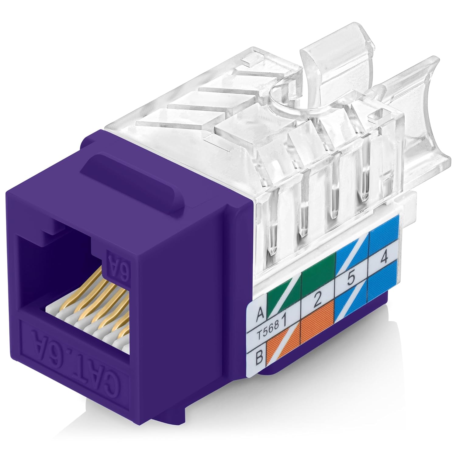 Everest 45° Angled RJ45 Cat6A Keystone Jacks 50-Pack in Purple - Slim Profile Fe...