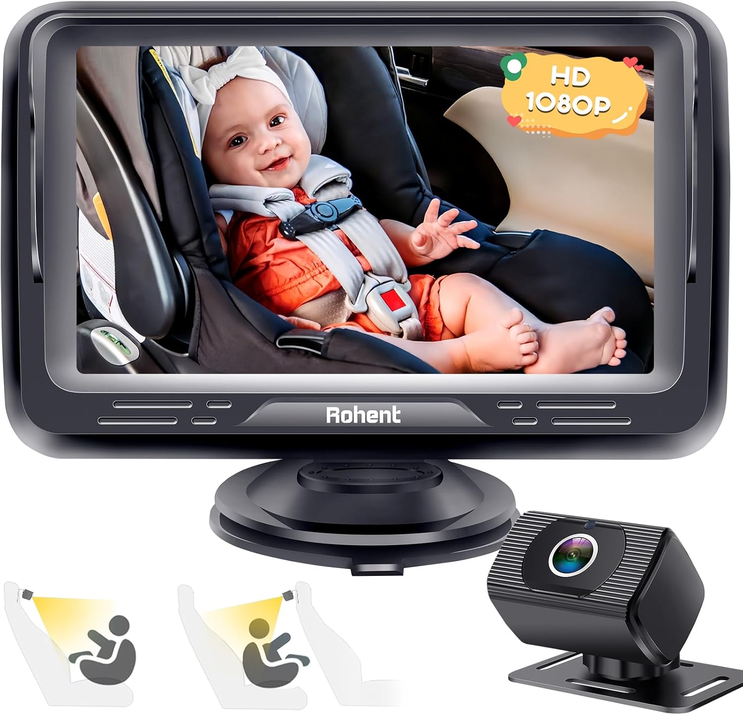 Rohent Baby Car Camera HD 1080P - Rear-Facing Infant Monitor with Night Vision,...