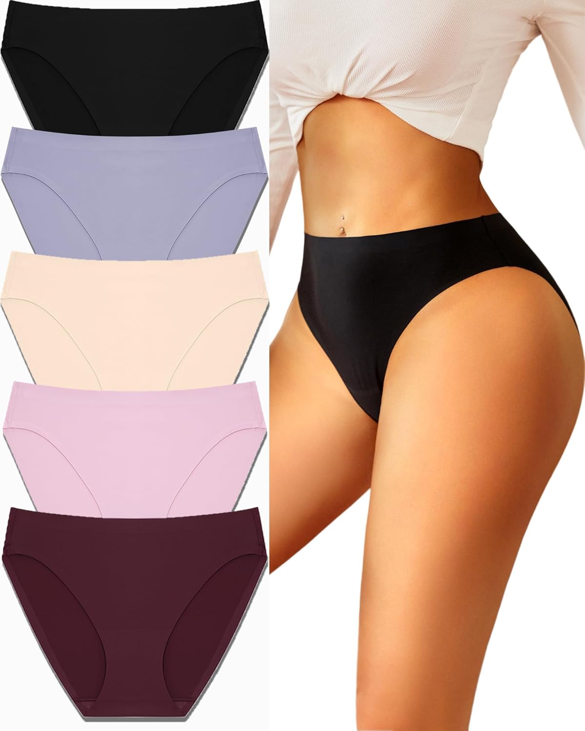 FINETOO Seamless Knickers For Women No Vpl Briefs Women's Seamless Underwear Und...