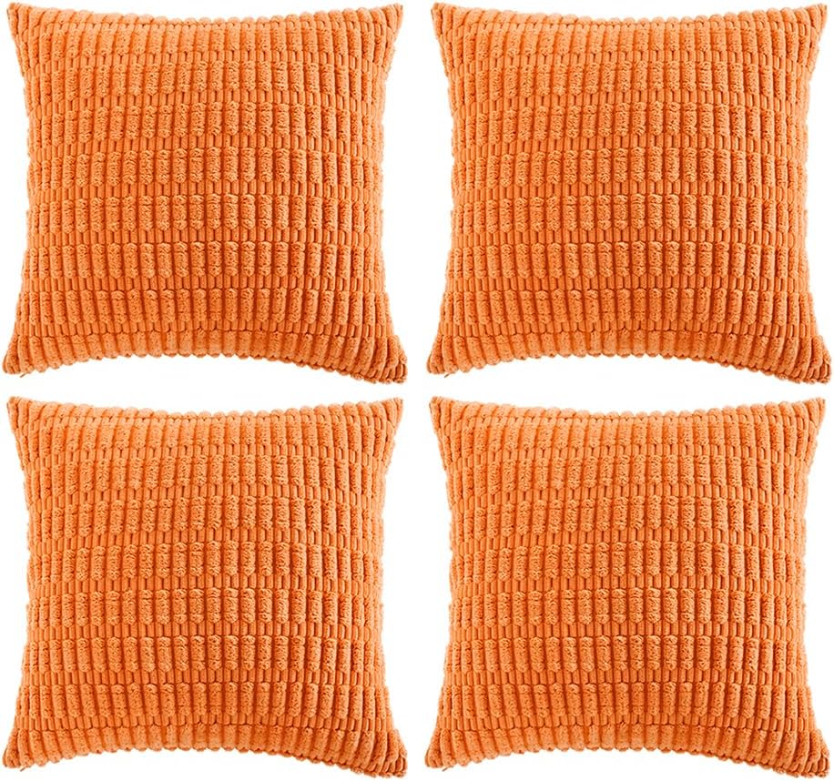 Fancy Homi 4 Packs Orange Fall Decorative Throw Pillow Covers 12x12 Inch for Cou...