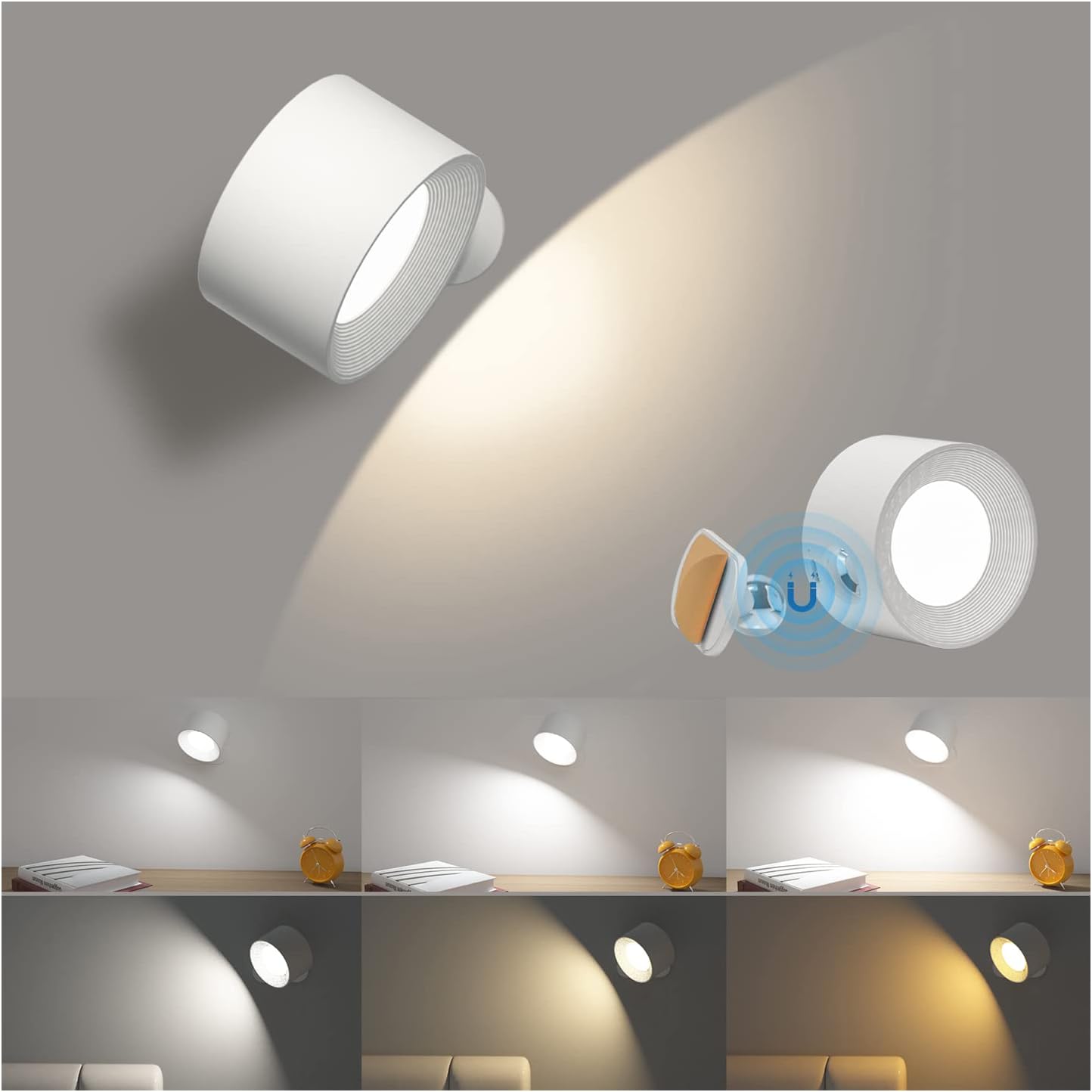 Coollamp LED Wall Light, Wall Lamp with 3 Color Modes 3 Brightness Levels 360°Ro...