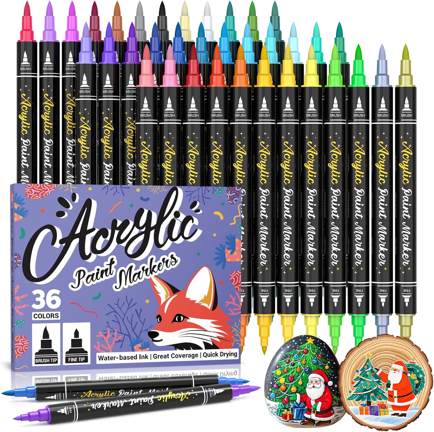 ANYUKE 36 Acrylic Paint Pens, Dual Tip Acrylic Markers Rock Painting Kit for Sto...
