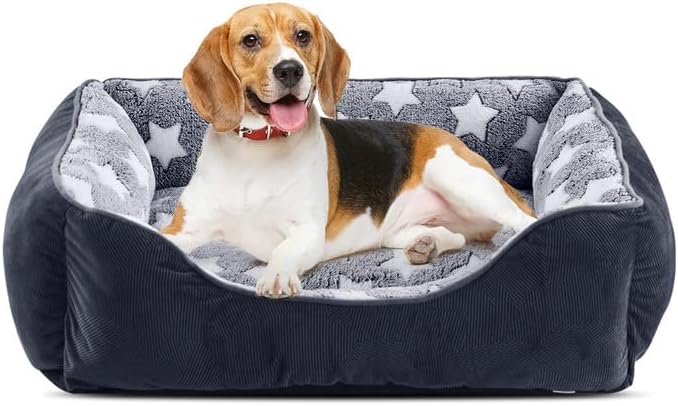 MIXJOY Medium Dog Bed Washable(64x53cm), Super Soft Cosy Dog Beds Grey Pet Bed,...