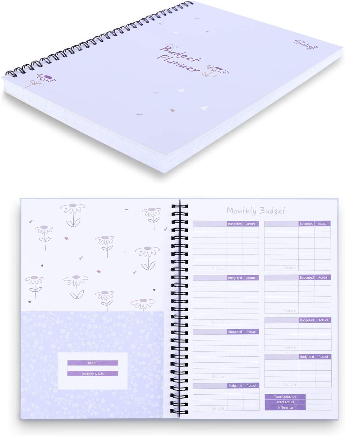 Monthly Budget Planner Book (Undated) with 12 Pockets for Income, Debt, Saving,...