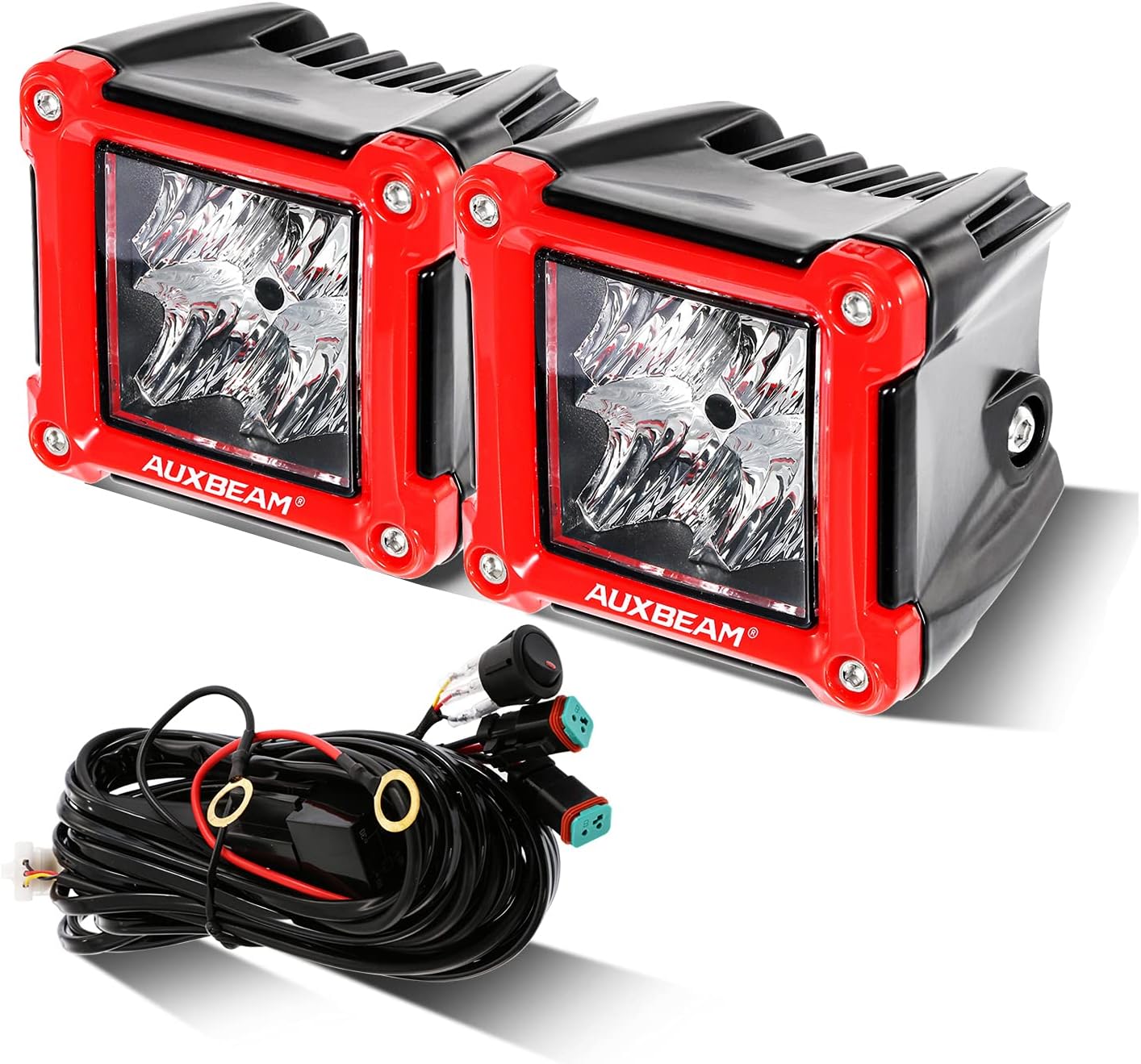 Auxbeam LED Cube Flood Lights 3 inch 40W, Red Shell Ditch Lights 4800LM Off Road...