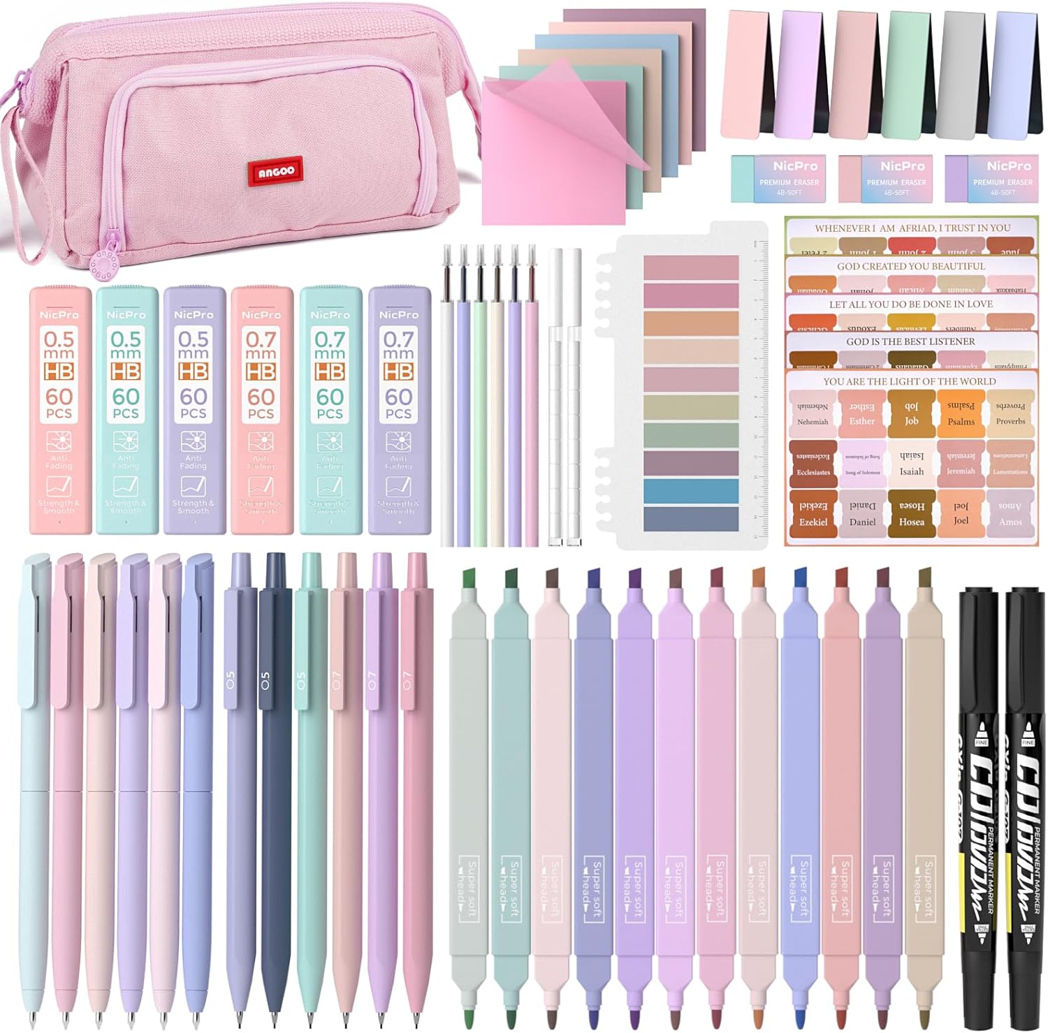 Nicpro 71PCS Aesthetic Bible Journaling Kit, Bible Study Supplies with Pen Case,...
