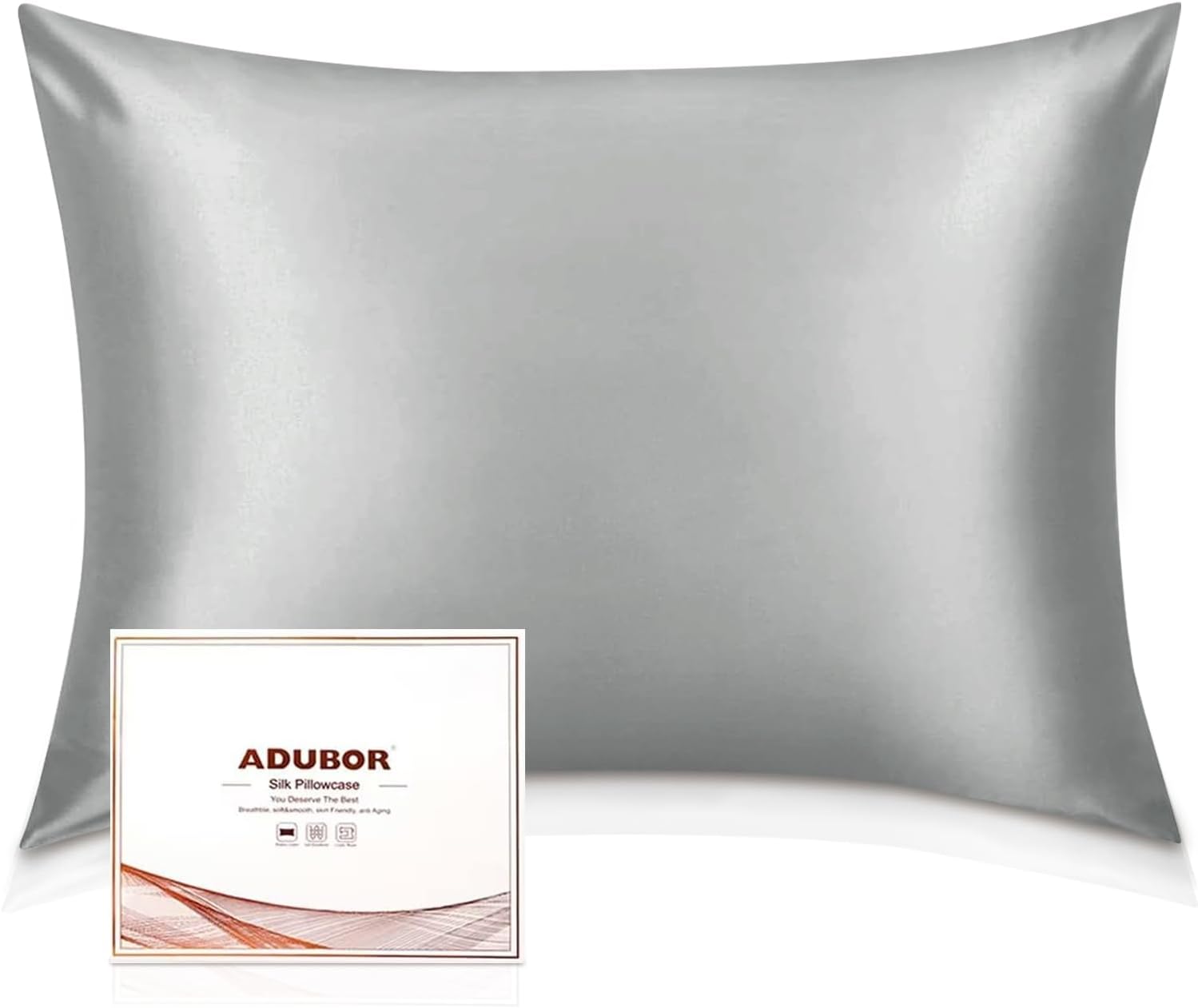 Adubor Silk Pillowcase for Hair and Skin with Hidden Zipper, Both Side 23 Momme...