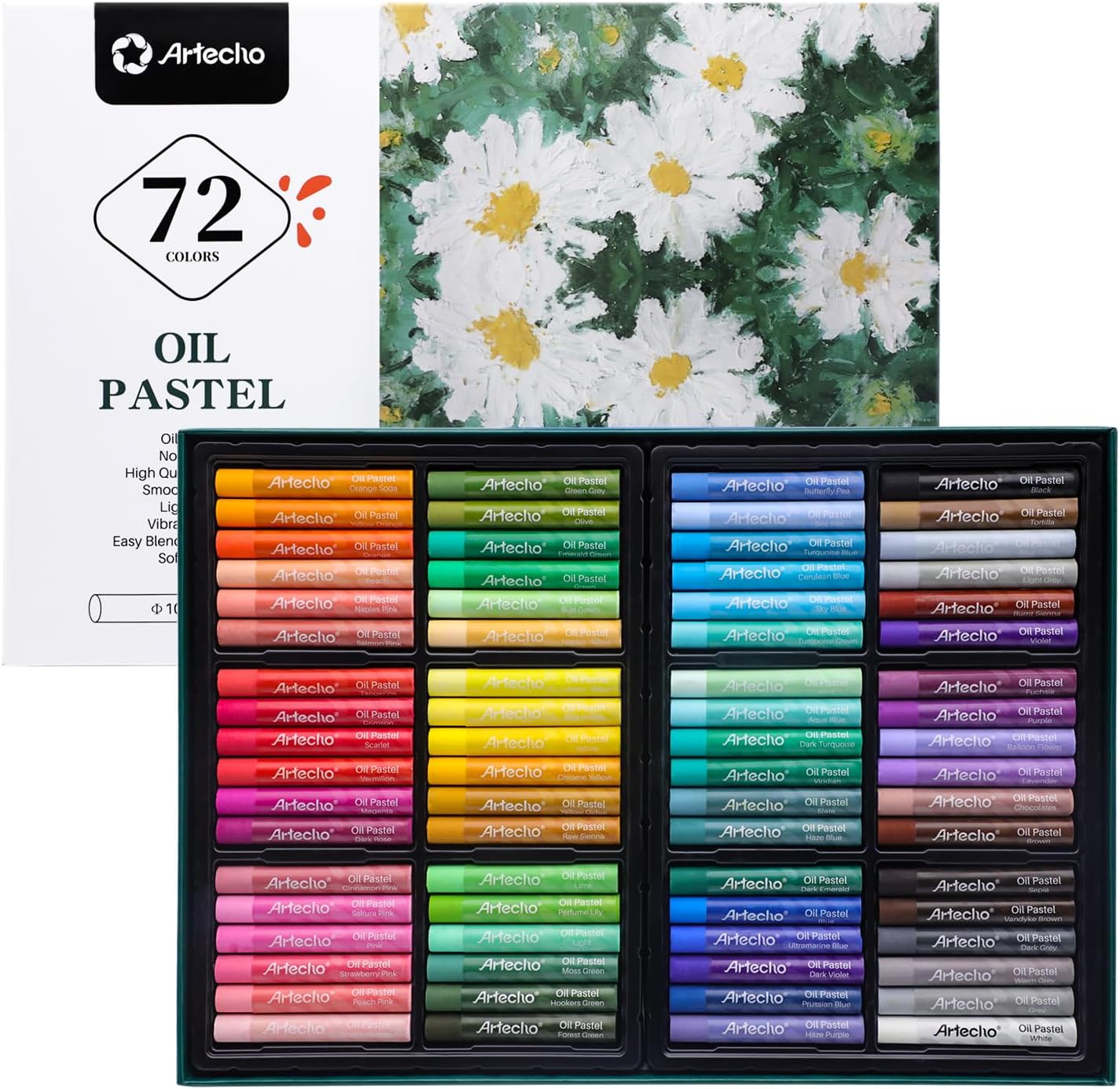 Artecho Oil Pastels Set of 72 Colors, Soft Oil Pastels for Art Painting, Drawing...
