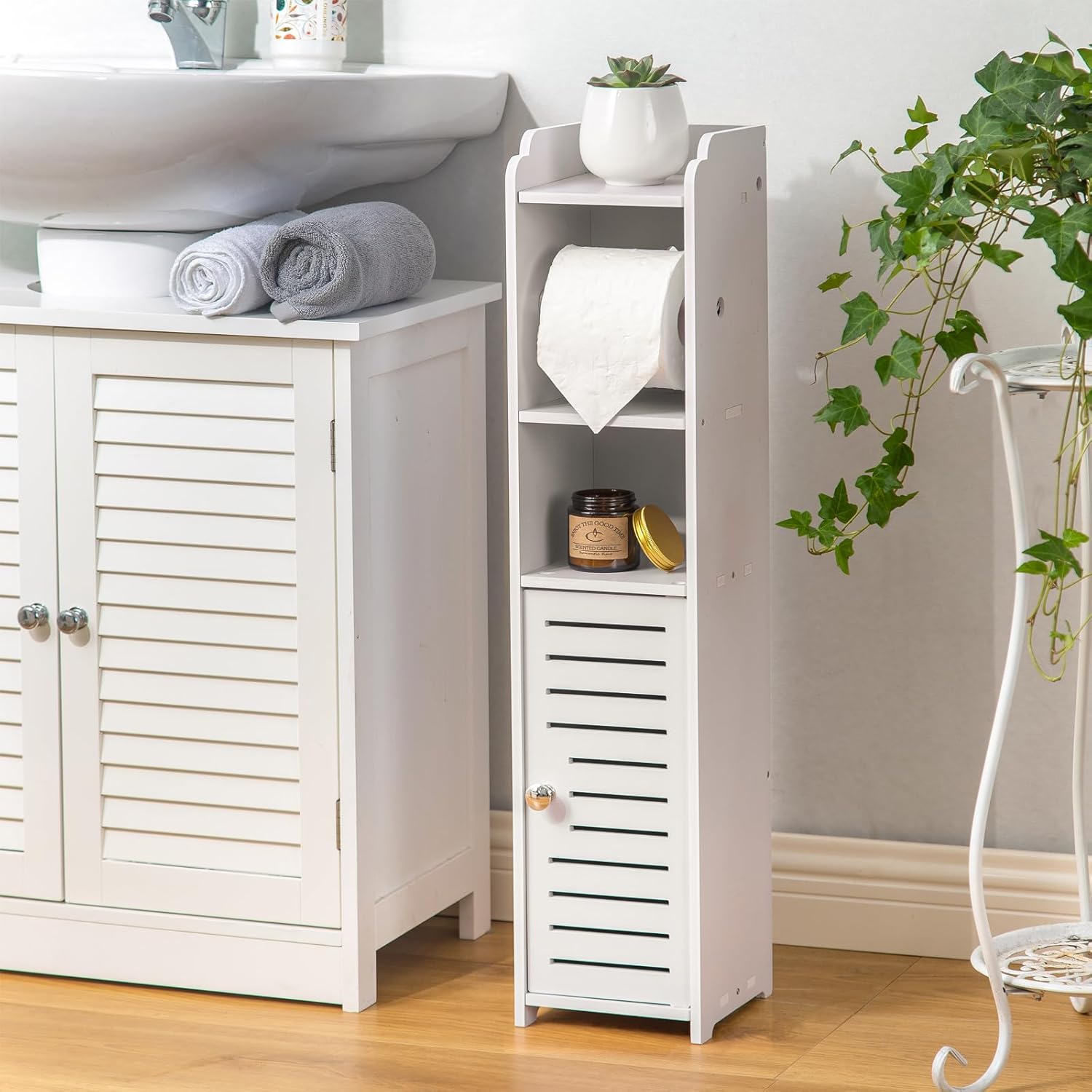 AOJEZOR Toilet Paper Holder Stand: Bathroom Storage Cabinet Beside Toilet for Sm...